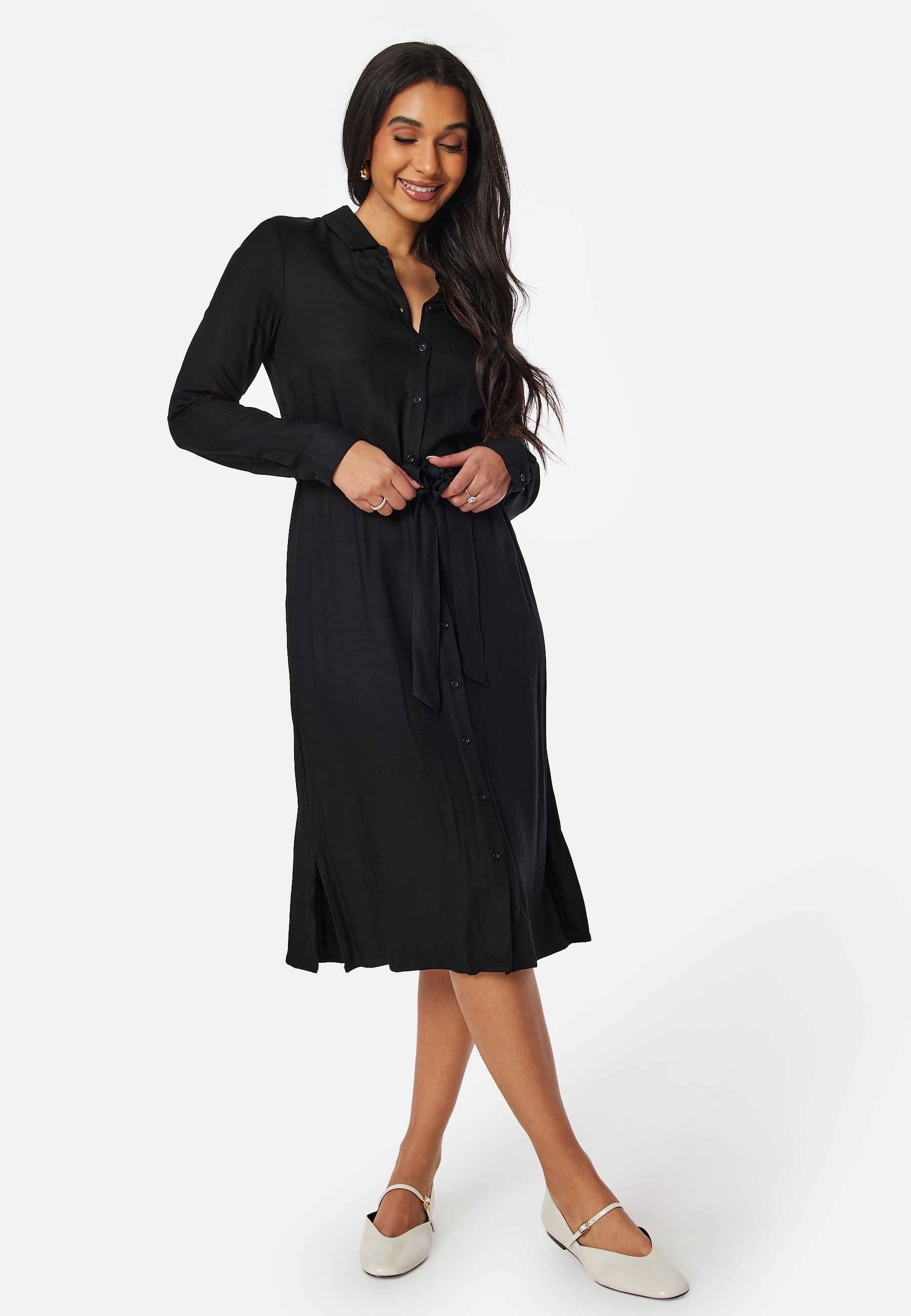 BUBBLEROOM Belted L/S Viscose Shirt Dress