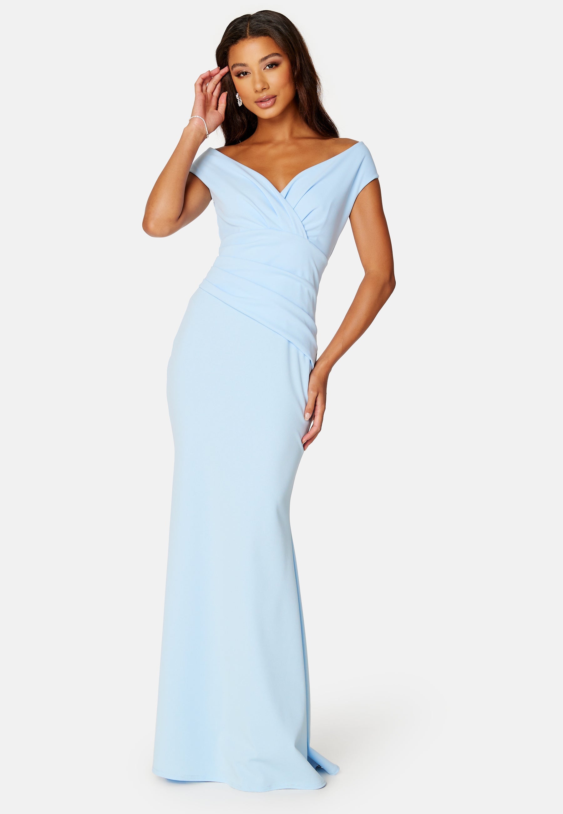 Goddiva Bardot Pleat Maxi Dress