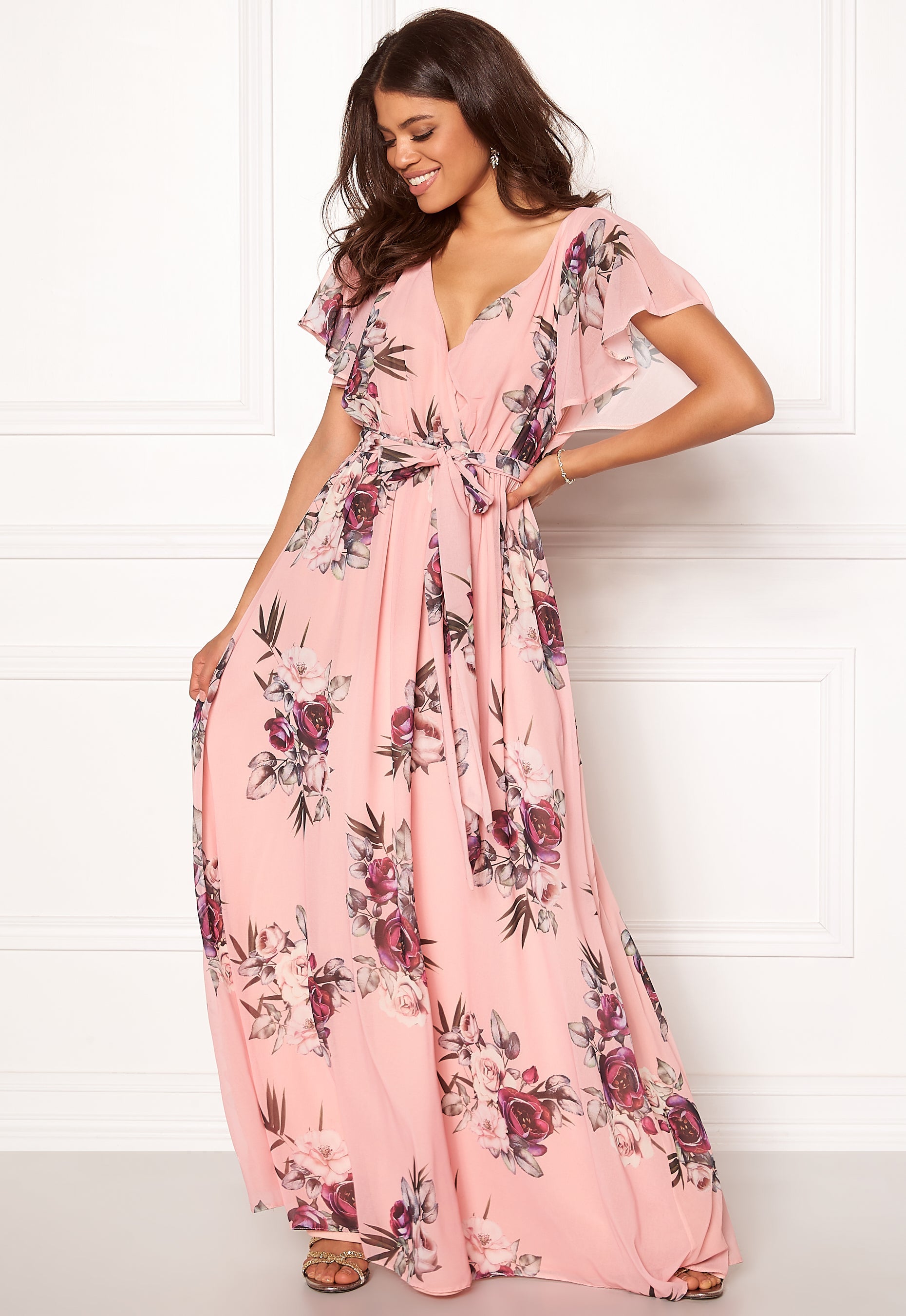 Goddiva Flutter Floral Maxi Dress