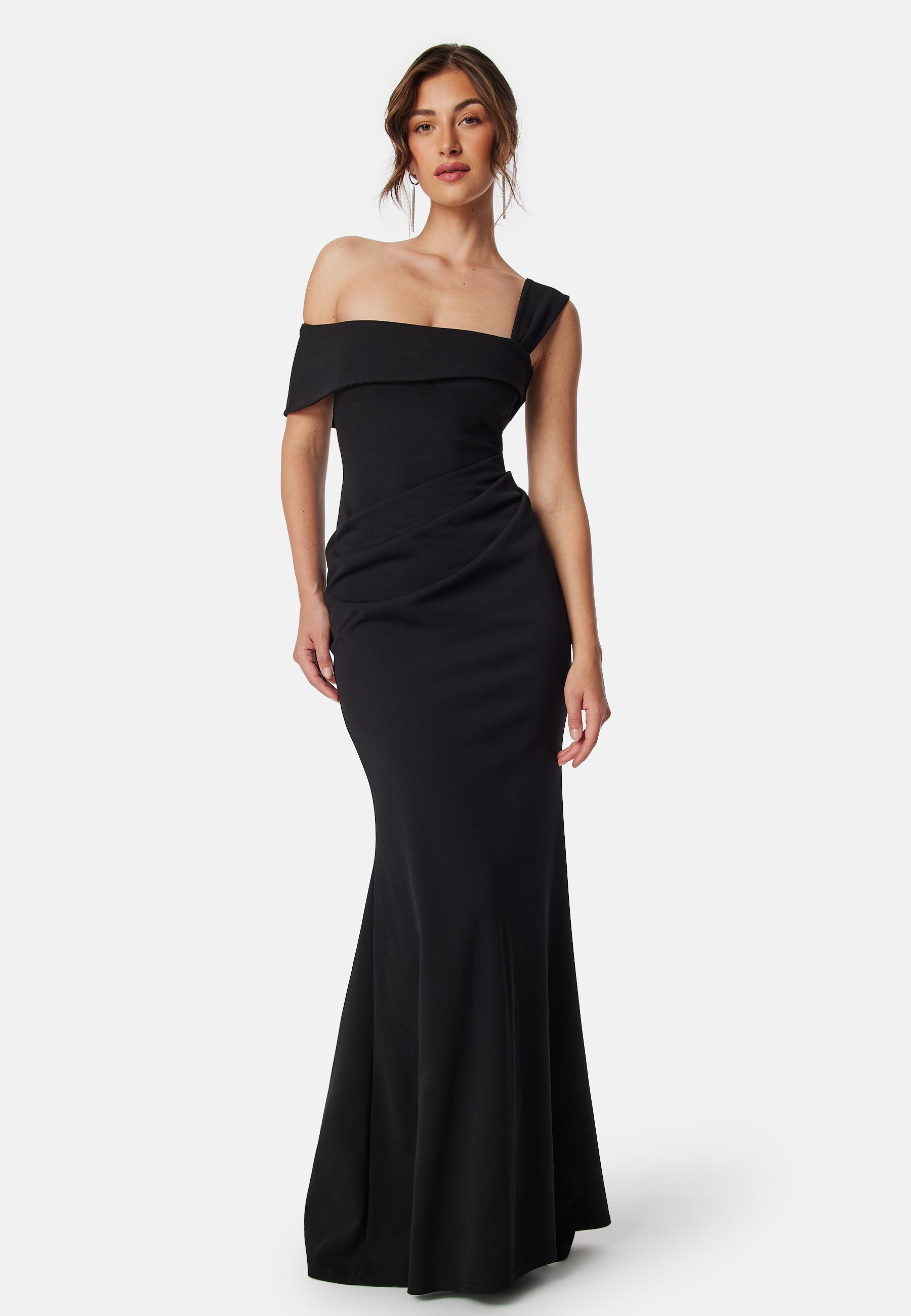 Goddiva One Shoulder Bardot Pleat Maxi
