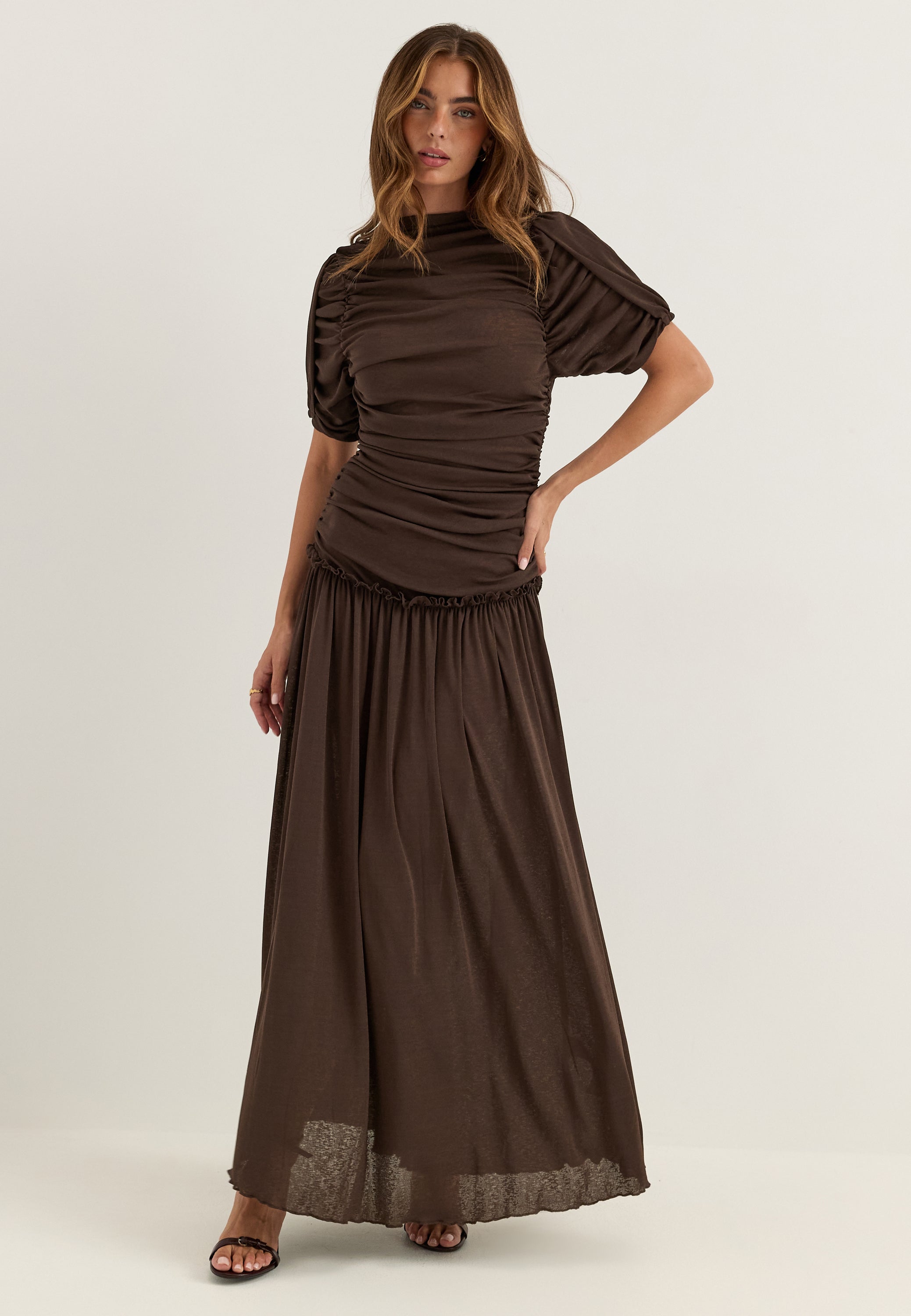 BUBBLEROOM OCCASION Draped Ruched Ankle Dress