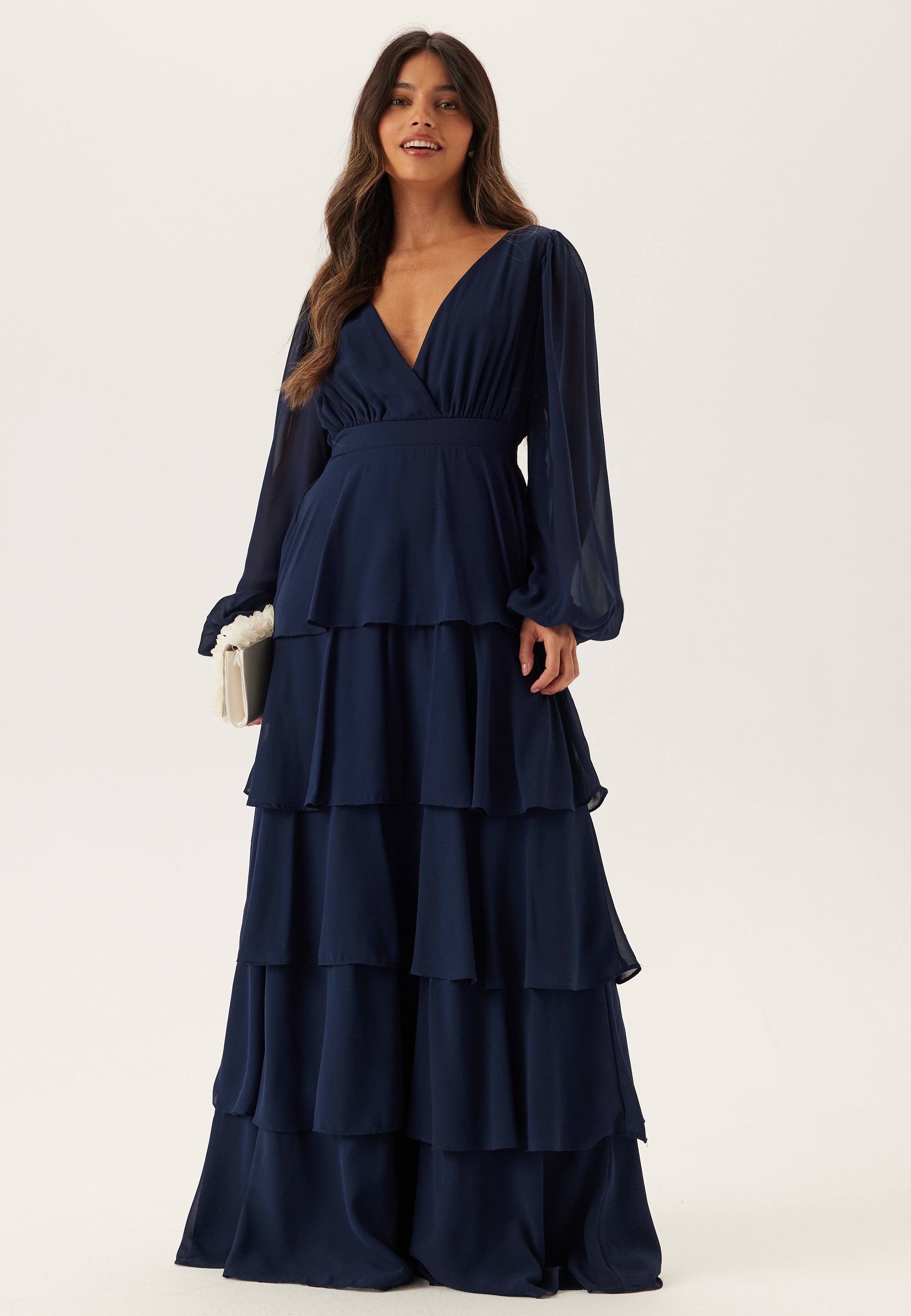 Goddiva Long Sleeve Tiered Maxi Dress