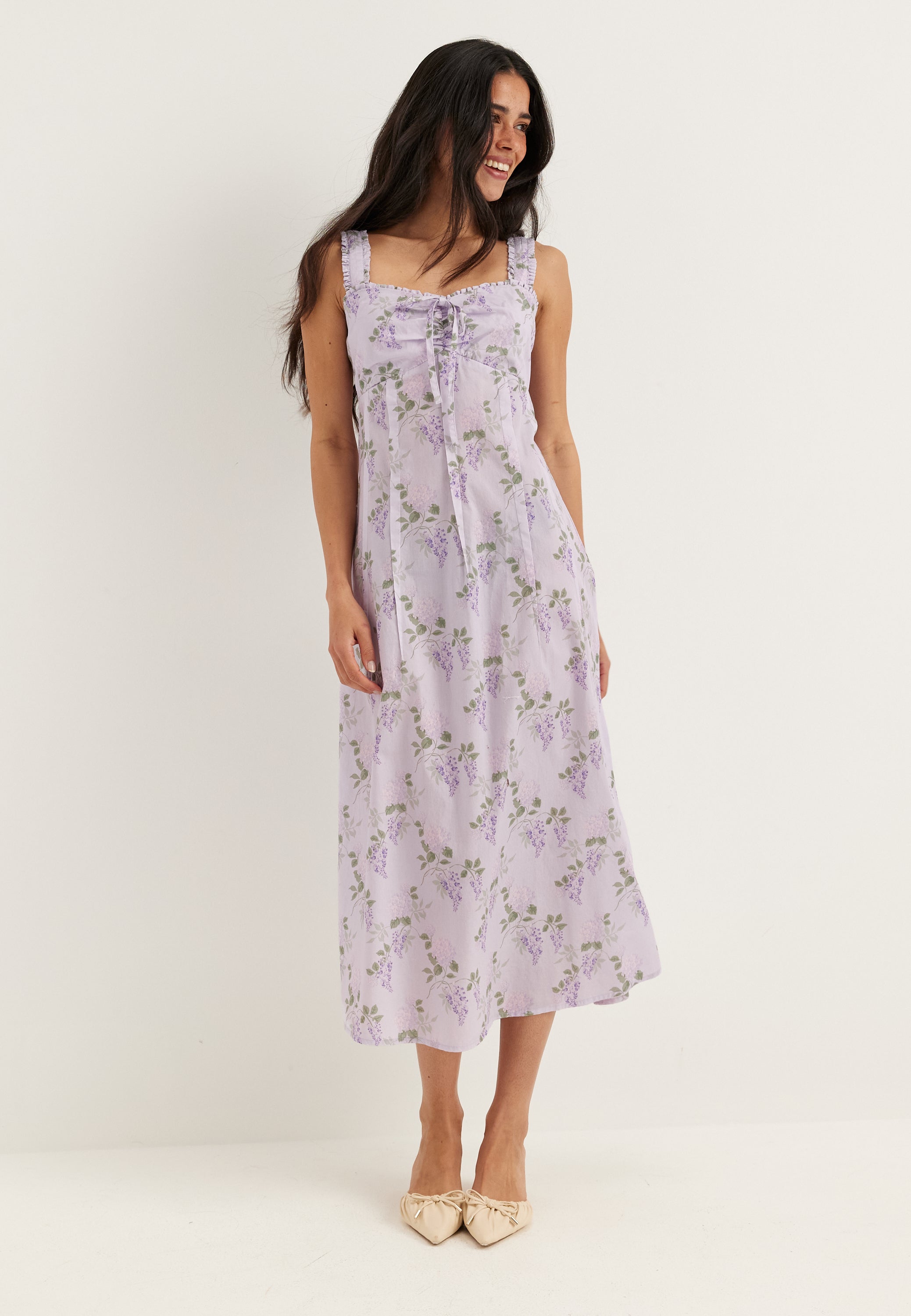 BUBBLEROOM Frill Detail Cotton Midi Dress