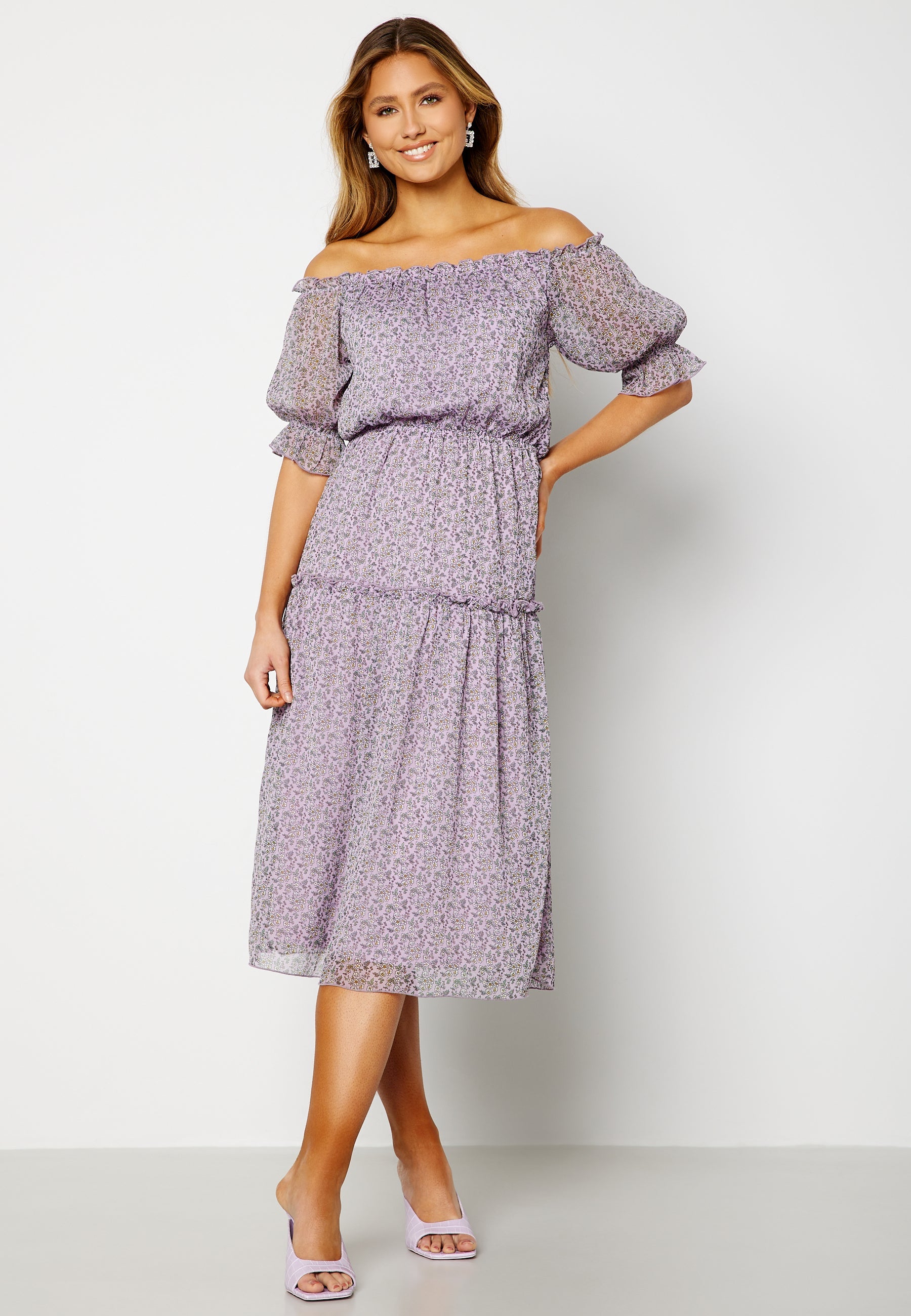 Bubbleroom Occasion Freeda Printed off Shoulder Dress