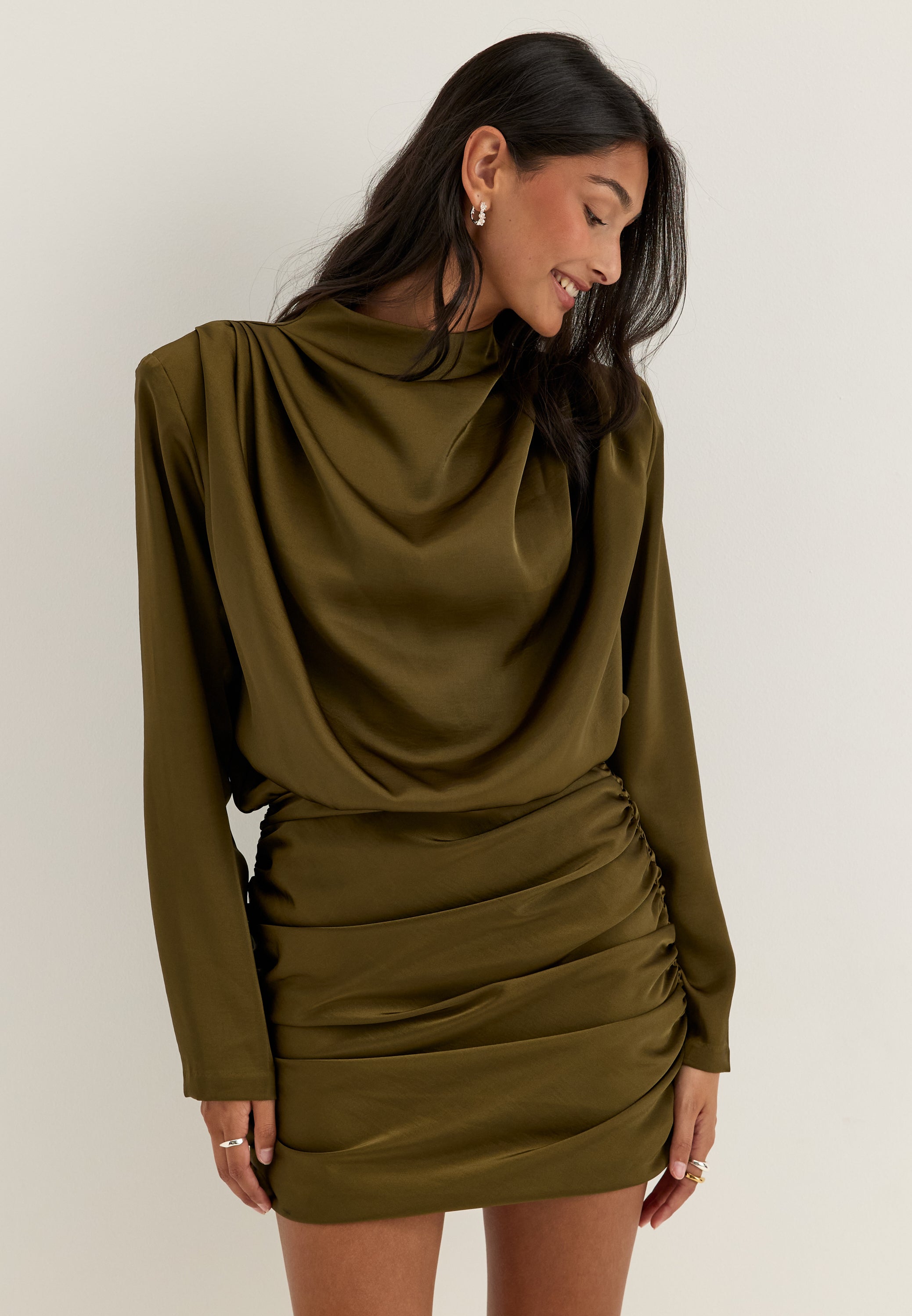 BUBBLEROOM OCCASION Ruched Satin Mini Dress