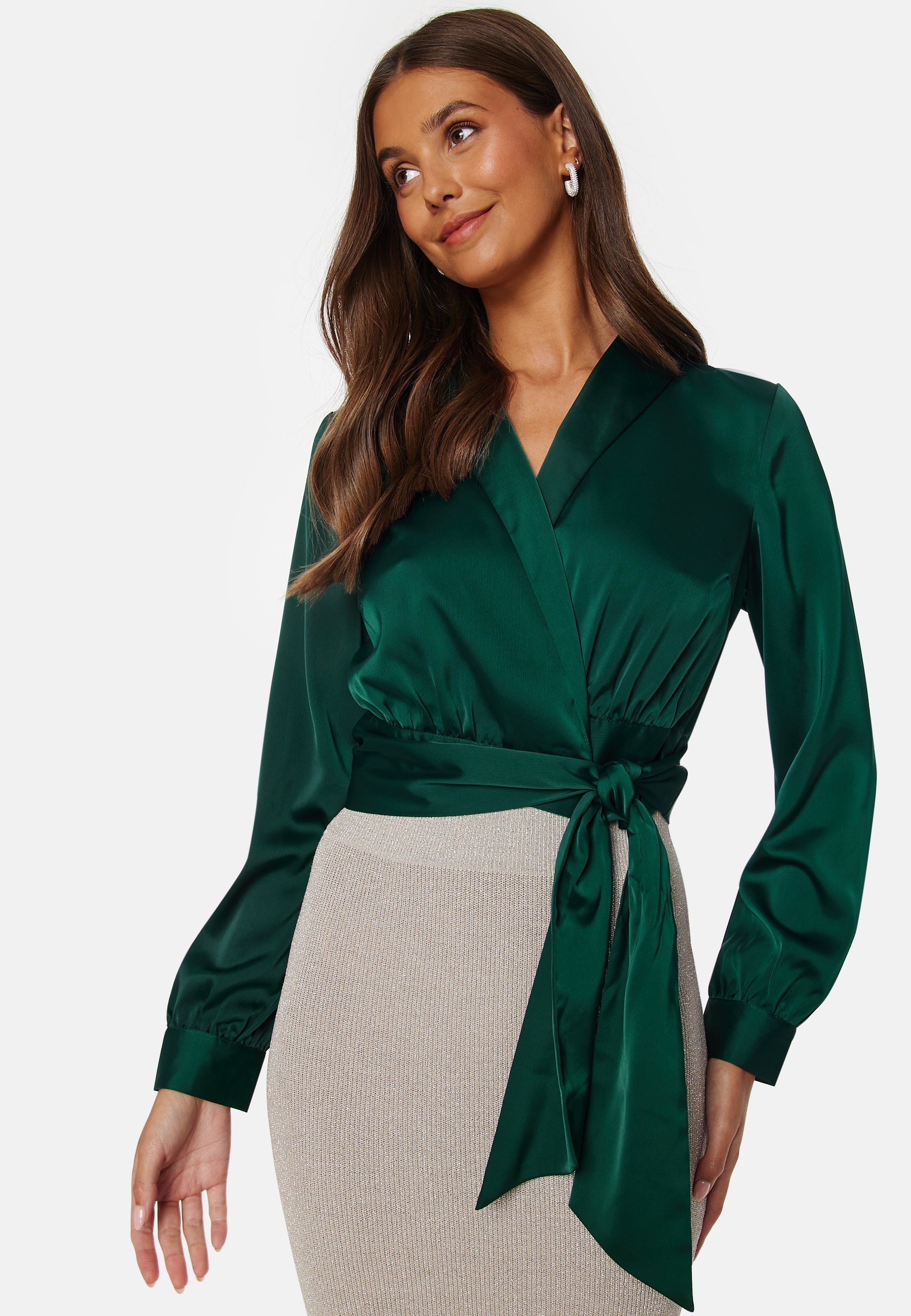 BUBBLEROOM Terilee Satin Wrap Blouse