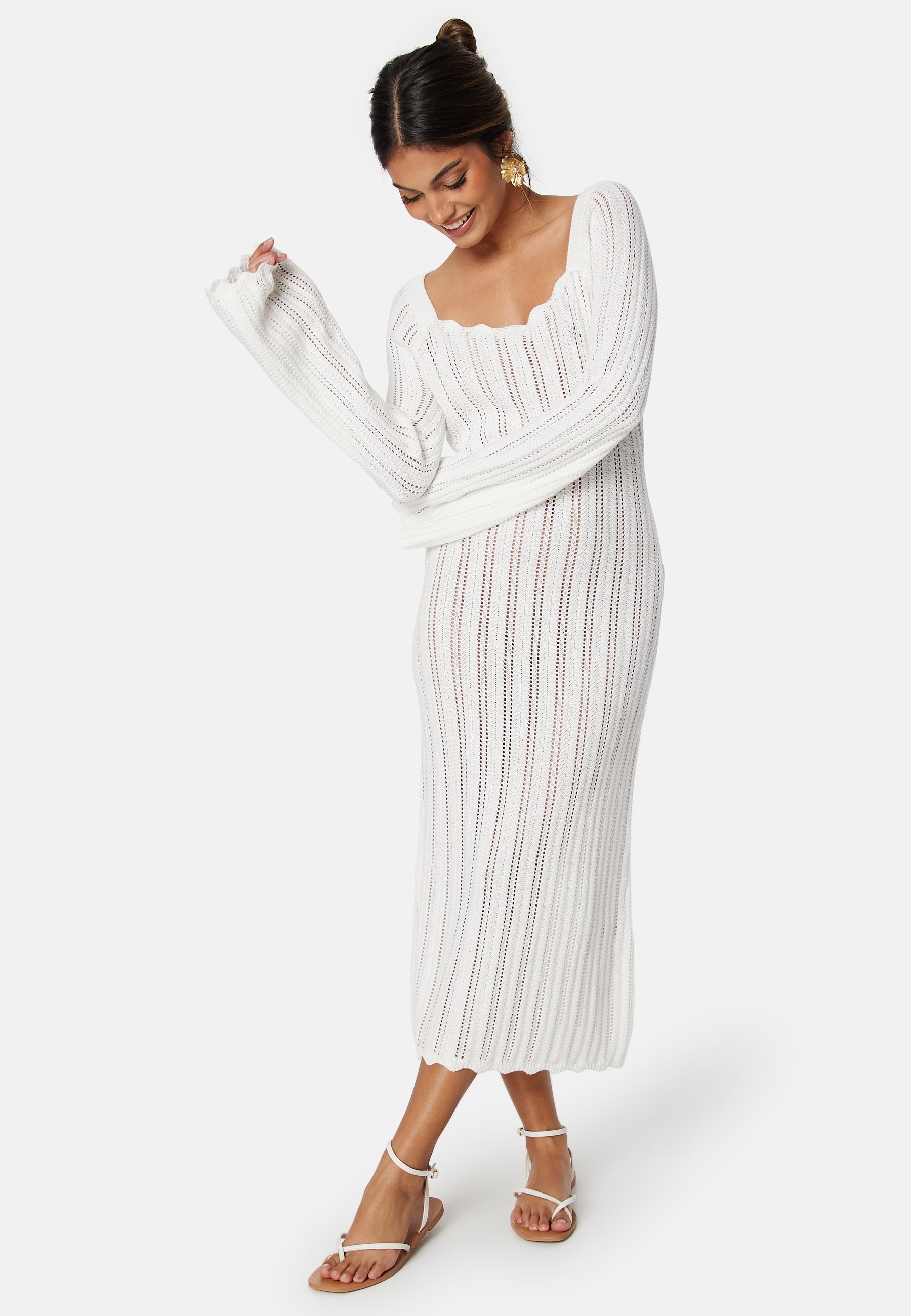 BUBBLEROOM Boat Neck Structure Knitted Dress