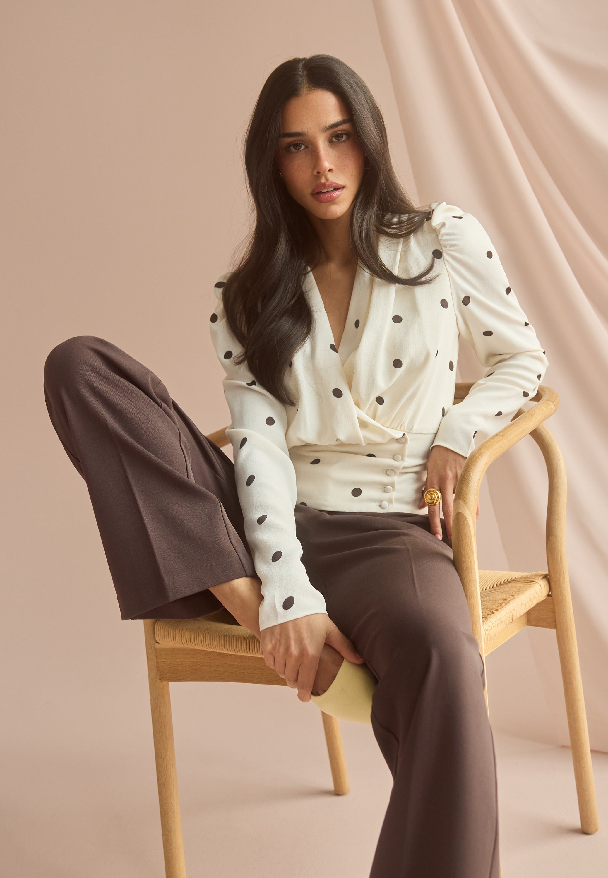 BUBBLEROOM Drapy Button Blouse