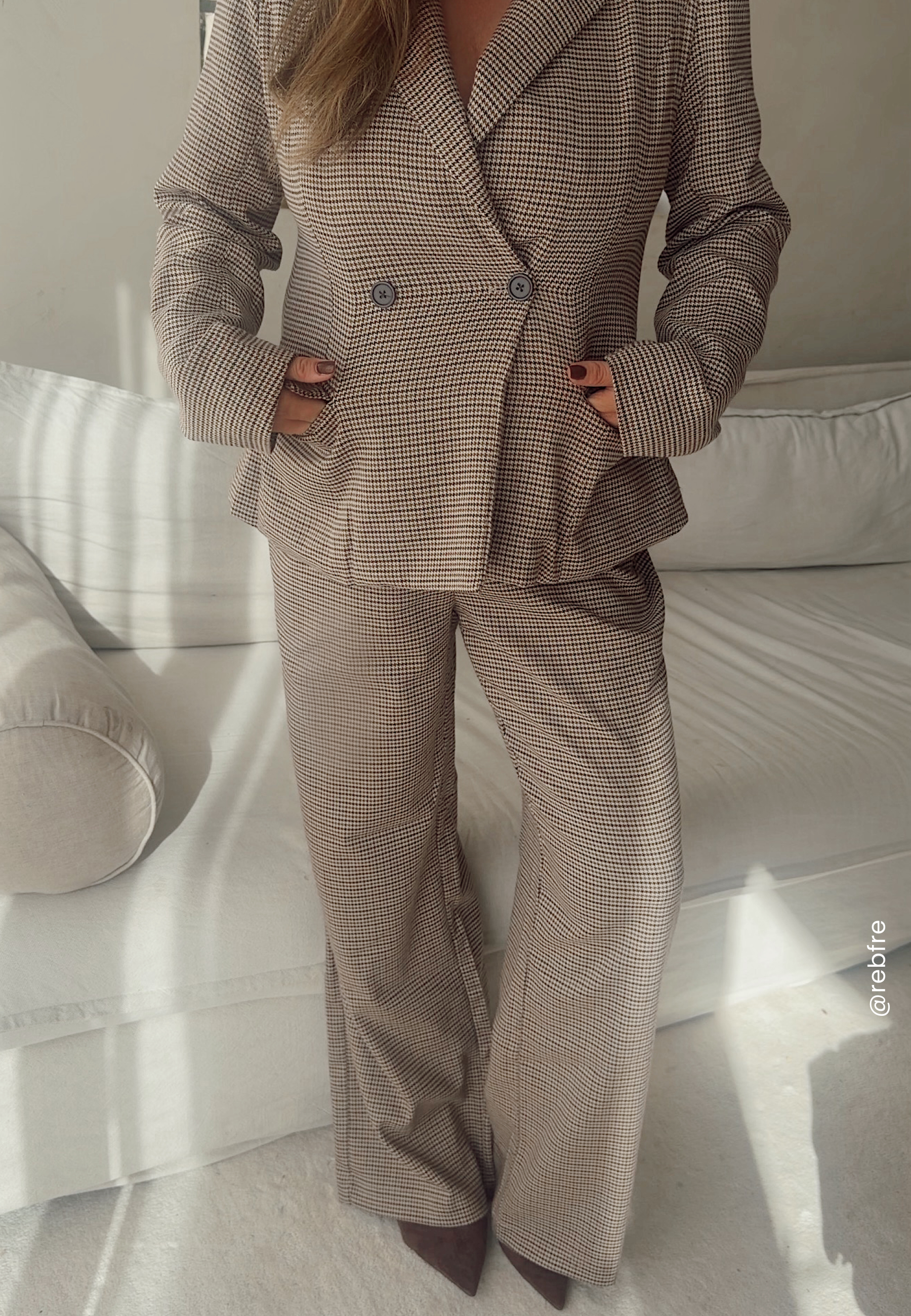 BUBBLEROOM Check Mid Waist Wide Trousers