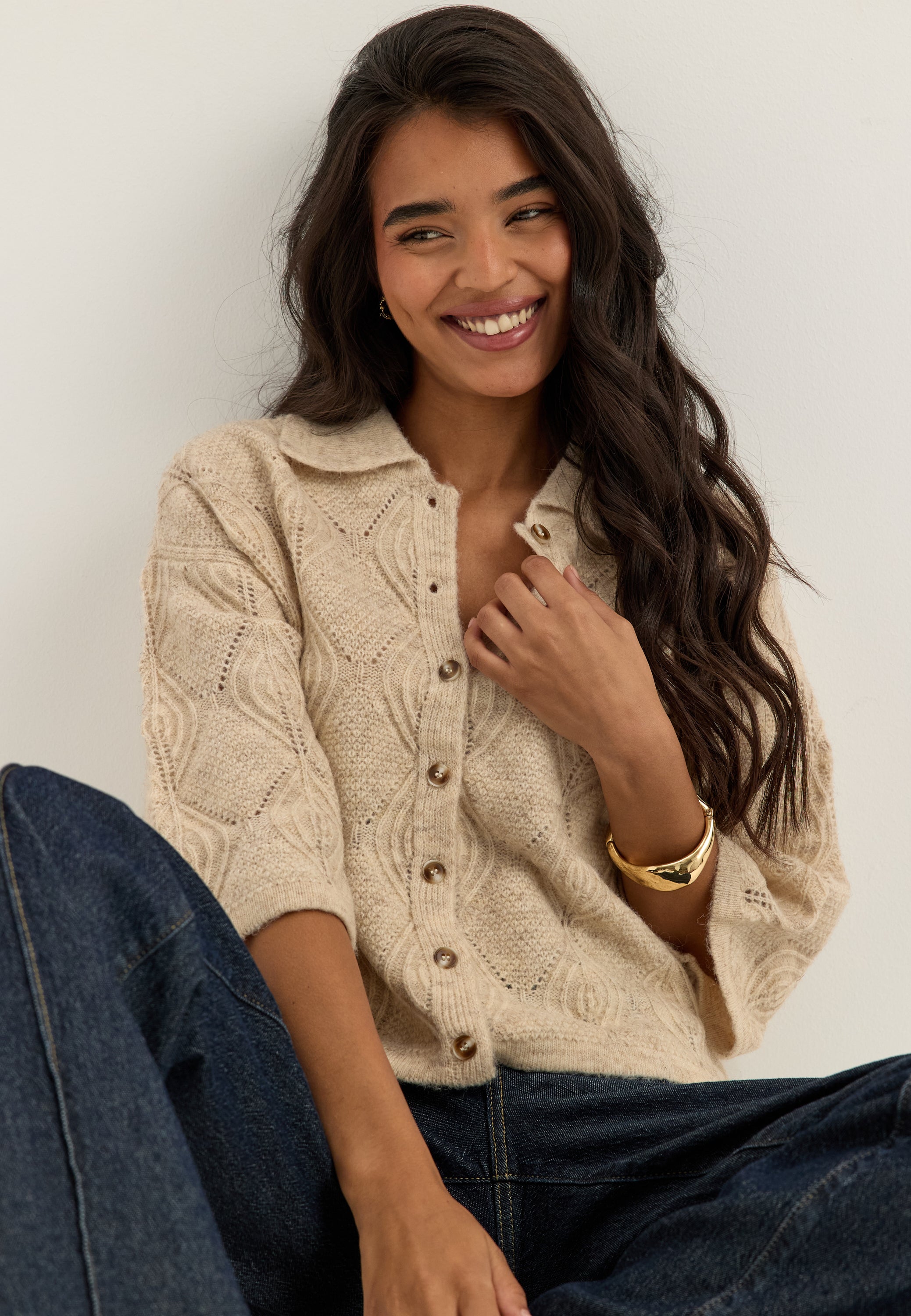 Object Collectors Item Objkaisa Flora 3/4 LO KNIT CARDIGAN