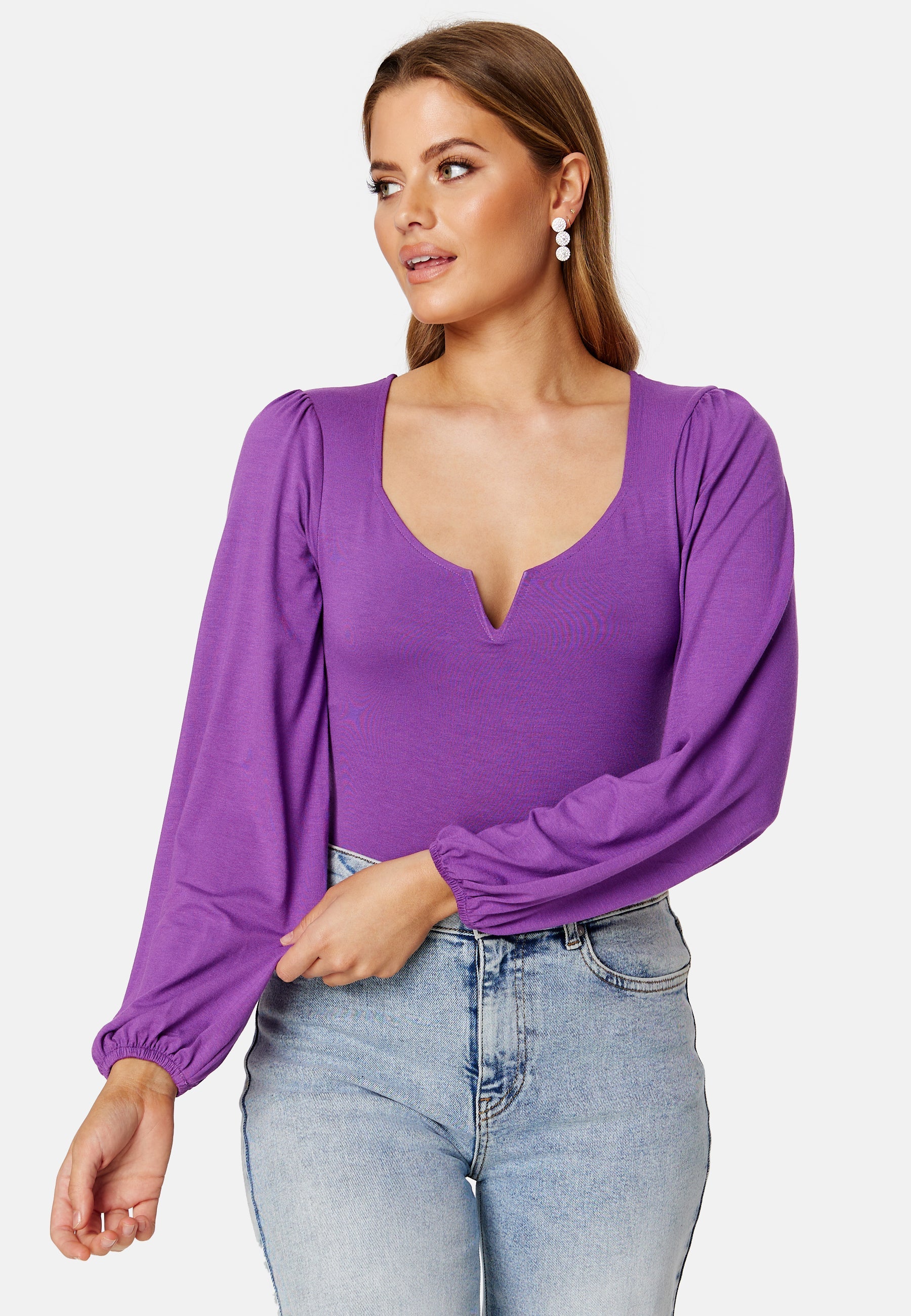 BUBBLEROOM Square V-neck Puff Sleeve Top