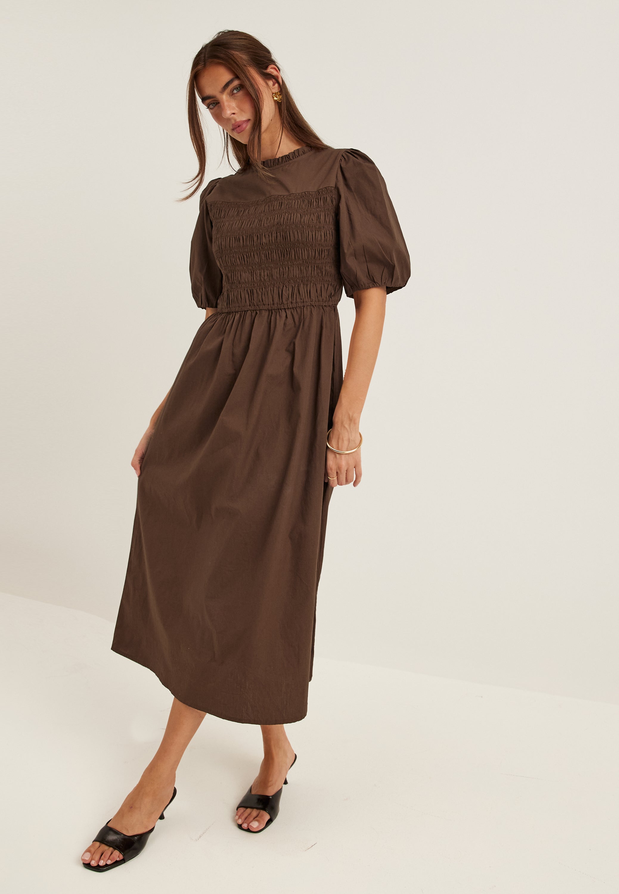 BUBBLEROOM Smock Short Sleeve Cotton Dress