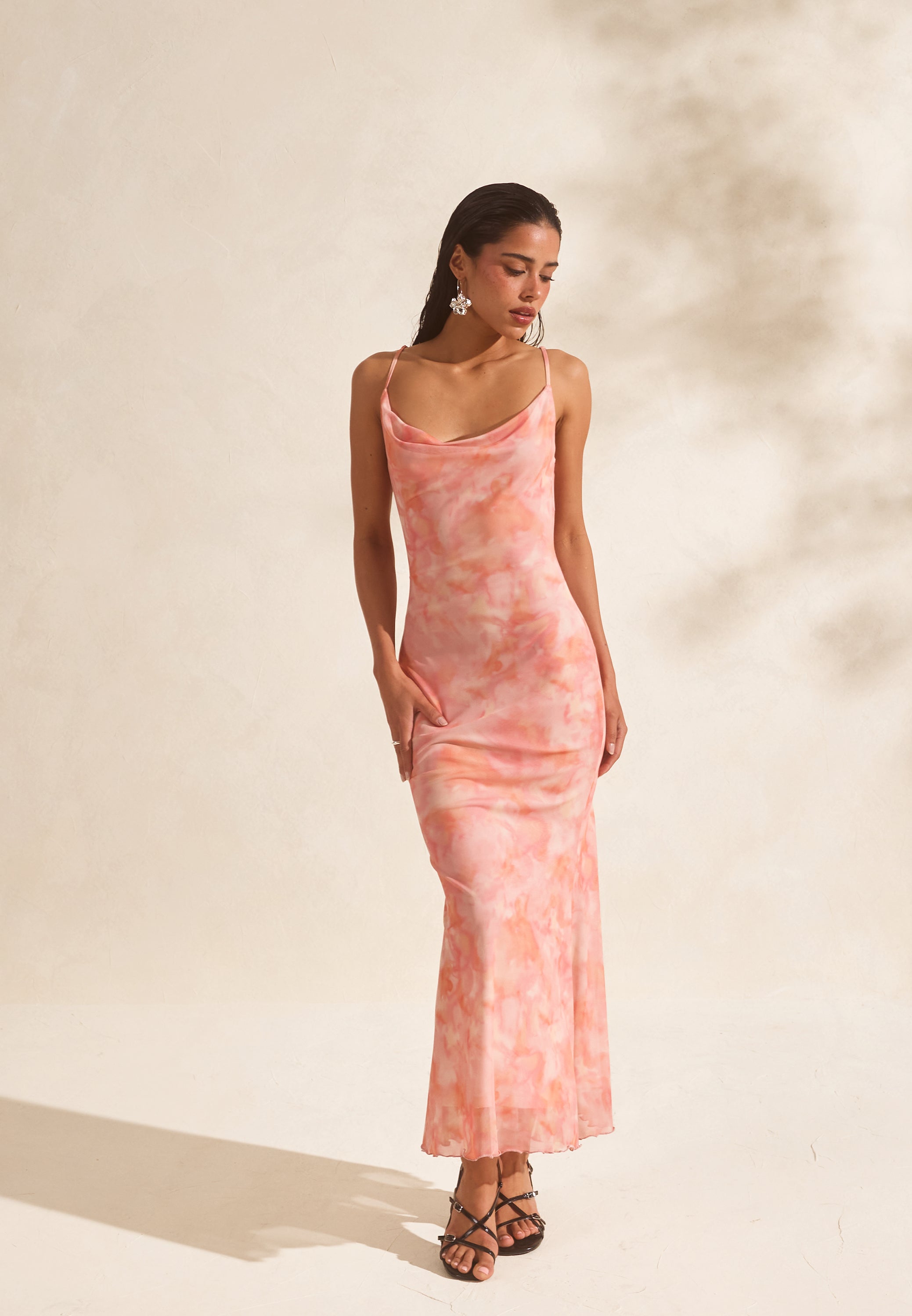 BUBBLEROOM OCCASION Cowl Neck Mesh Dress
