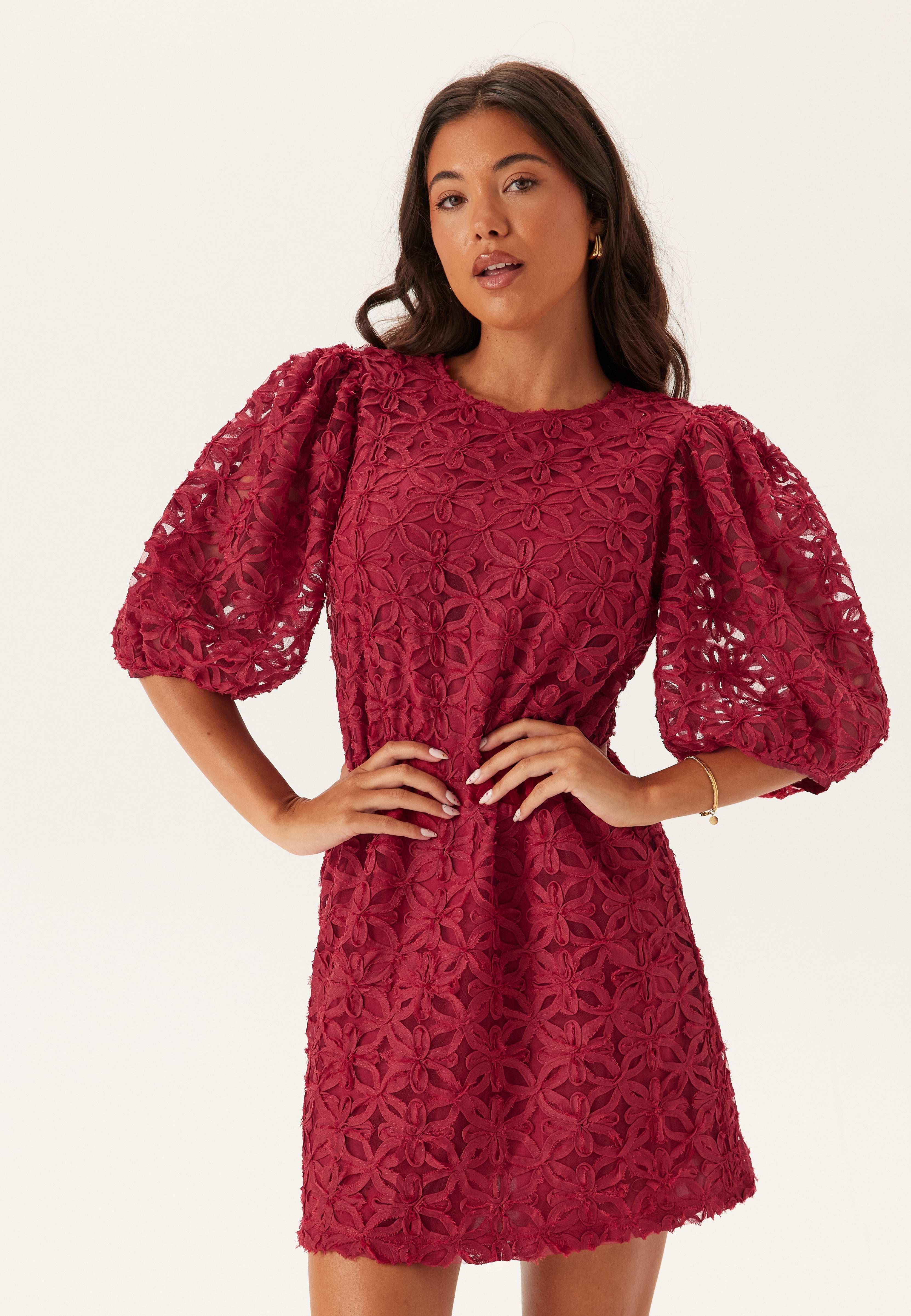 BUBBLEROOM 3D Flower Puff Sleeve Dress
