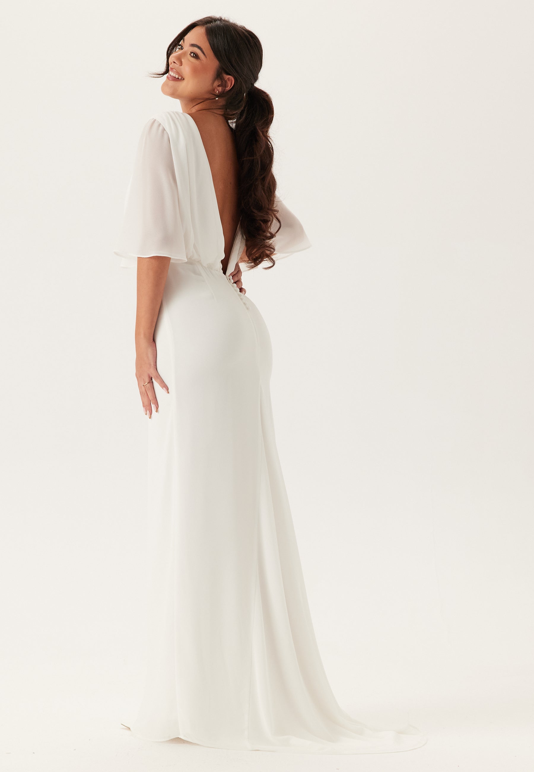 Bubbleroom Occasion Butterfly Sleeve Mermaid Wedding Gown