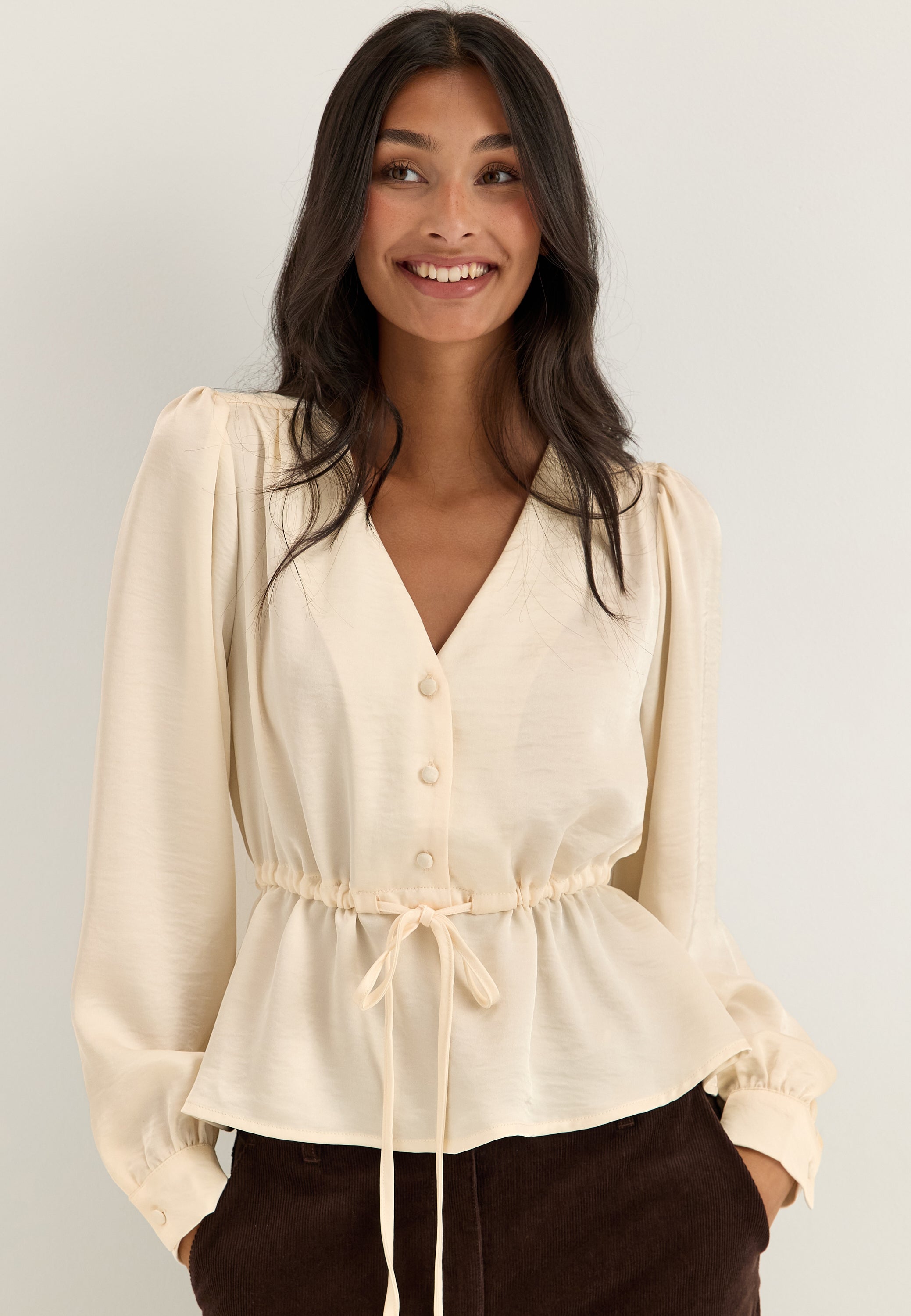 BUBBLEROOM Satin Puff Sleeve Blouse