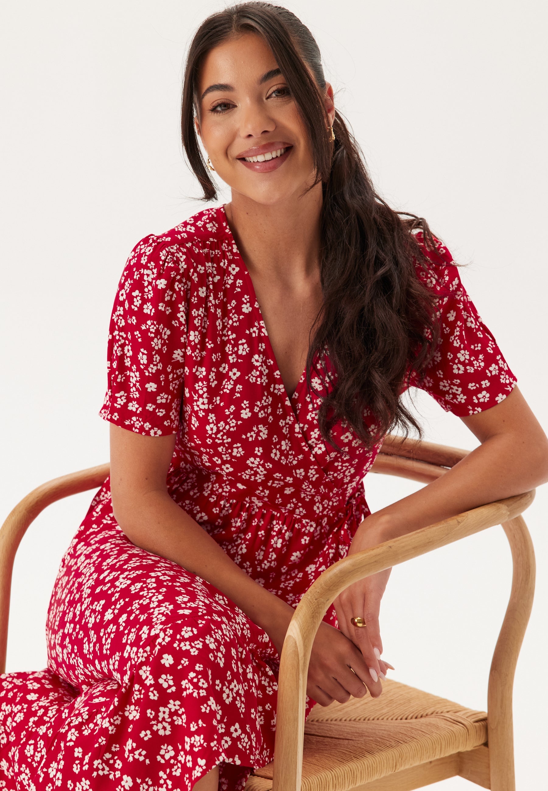 Happy Holly Evie Puff Sleeve Midi Wrap Dress