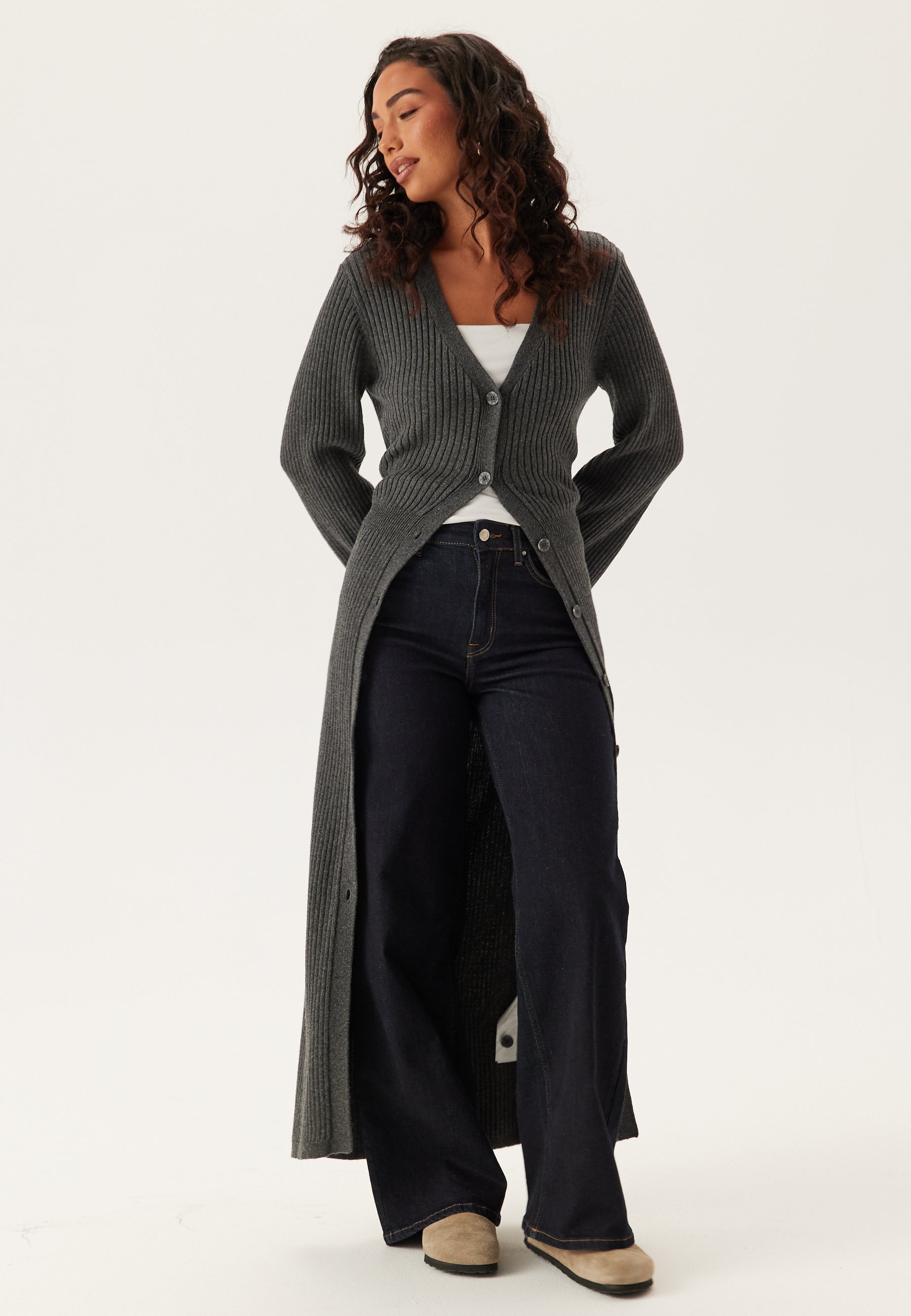 BUBBLEROOM Rib Knitted Cardigan Dress