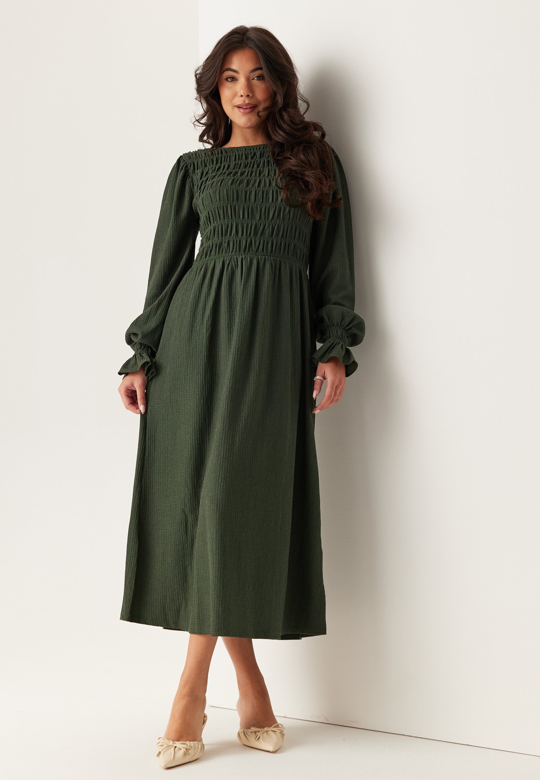 BUBBLEROOM Structure Long Sleeve Midi Dress