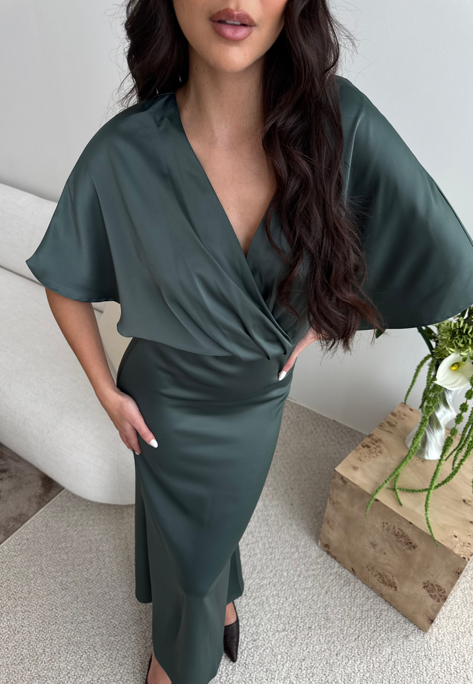 Bubbleroom Occasion Wrap Satin Ankle Dress