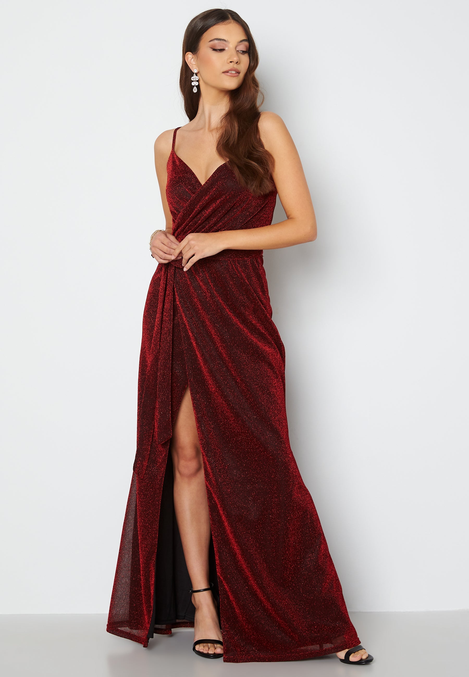 Goddiva Glitter Wrap Front Maxi Dress