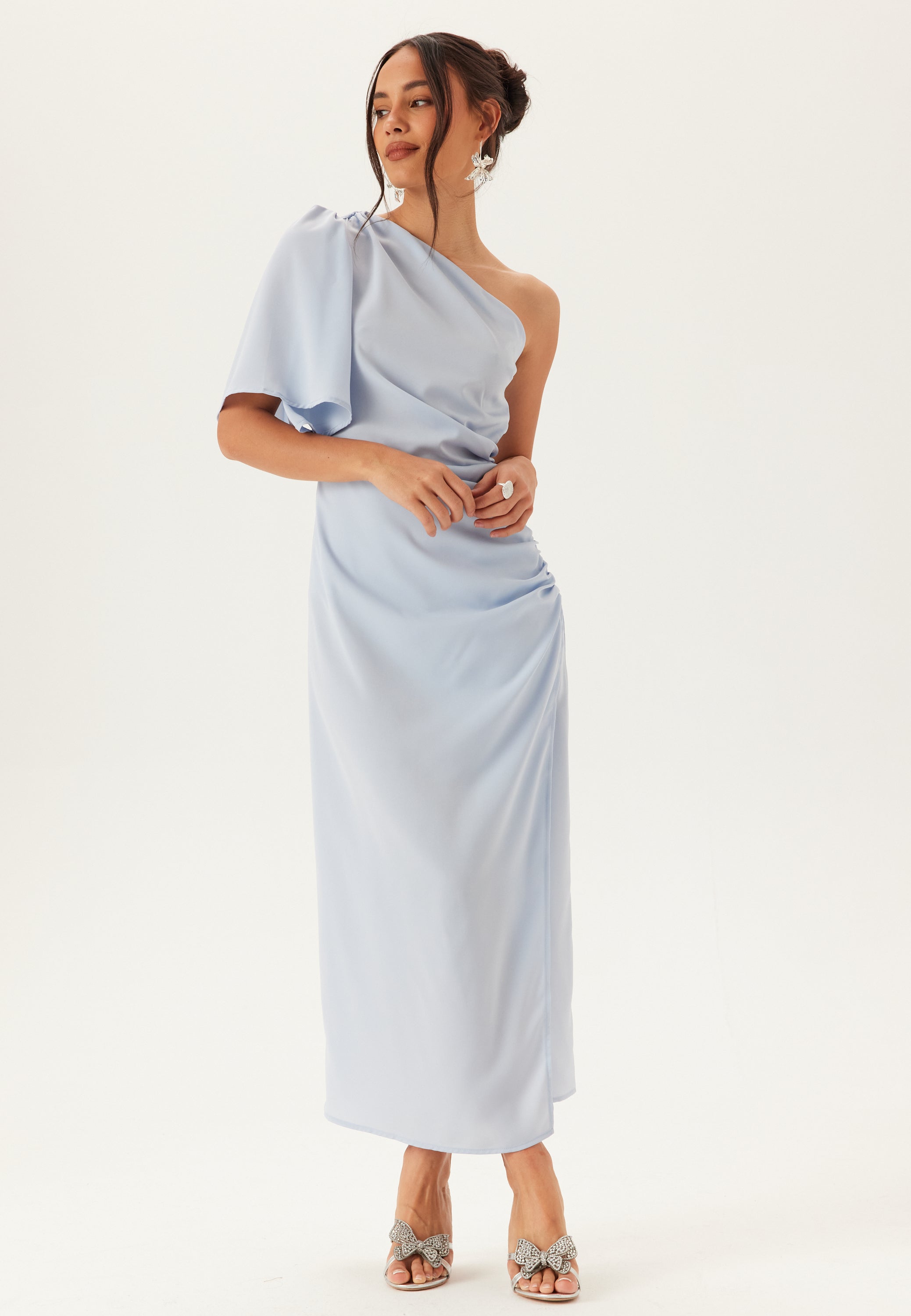 BUBBLEROOM OCCASION Ruched One Shoulder Midi Dress
