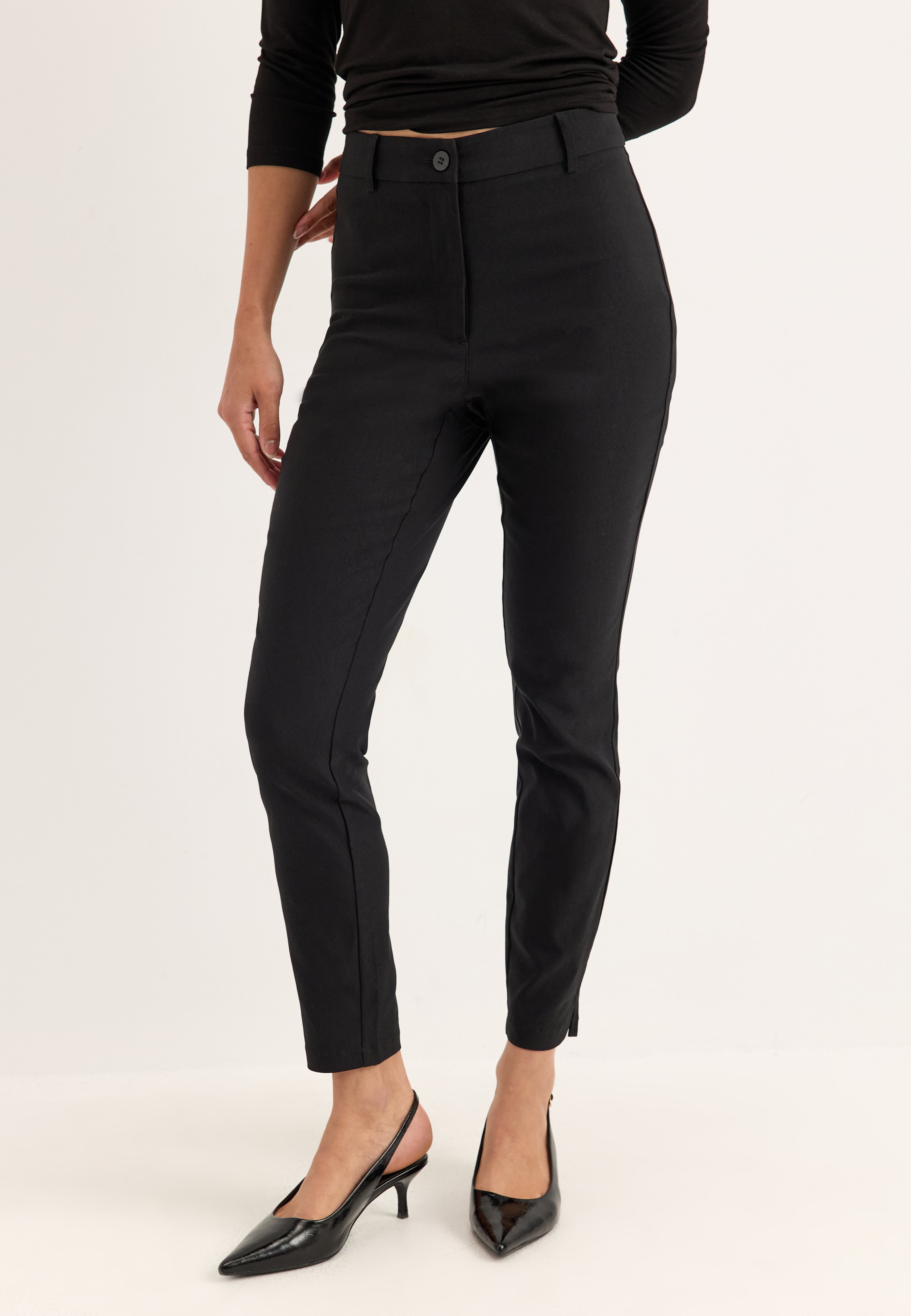 BUBBLEROOM High Waist Stretchy Ankle Slit Trousers