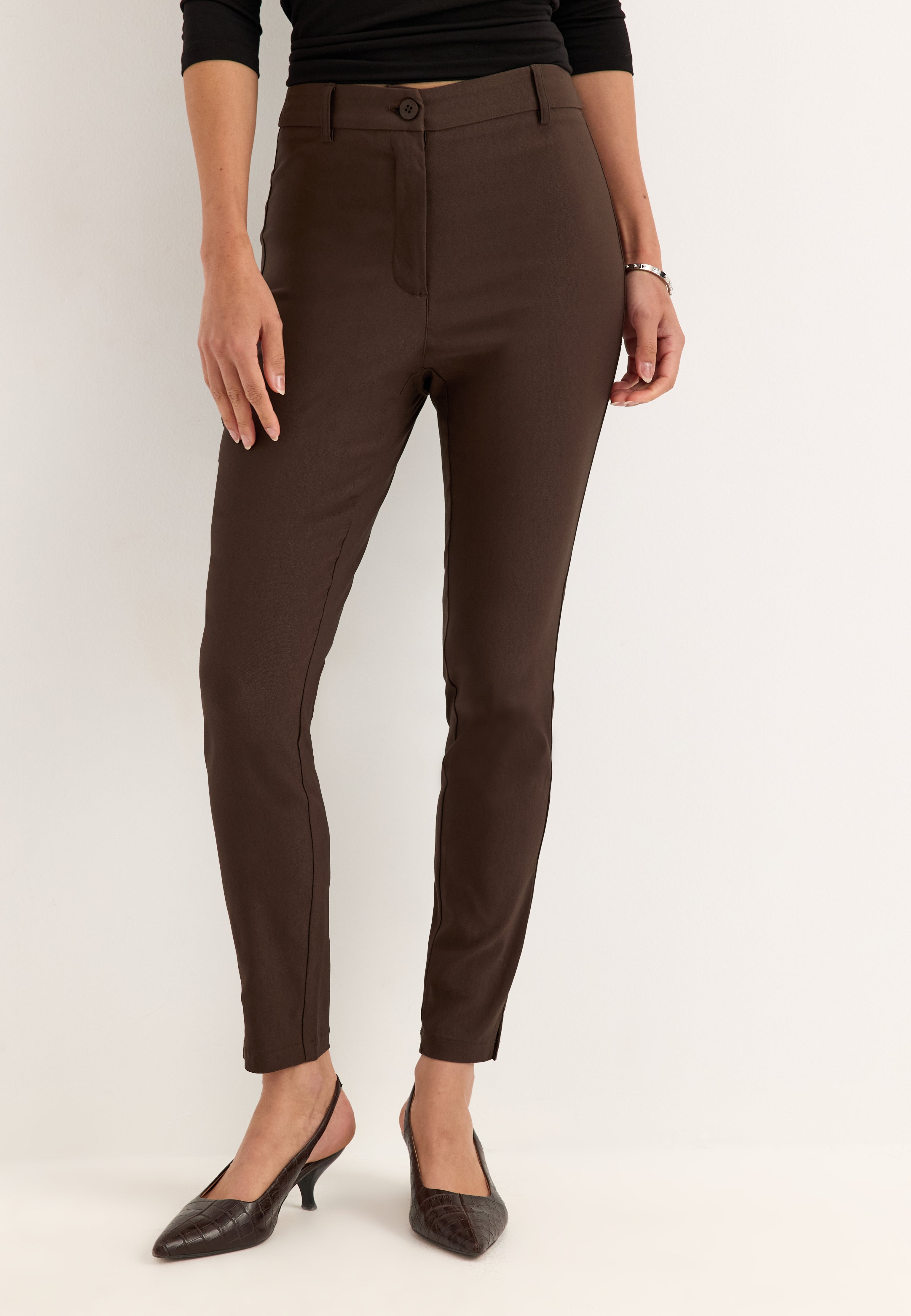 BUBBLEROOM High Waist Stretchy Ankle Slit Trousers