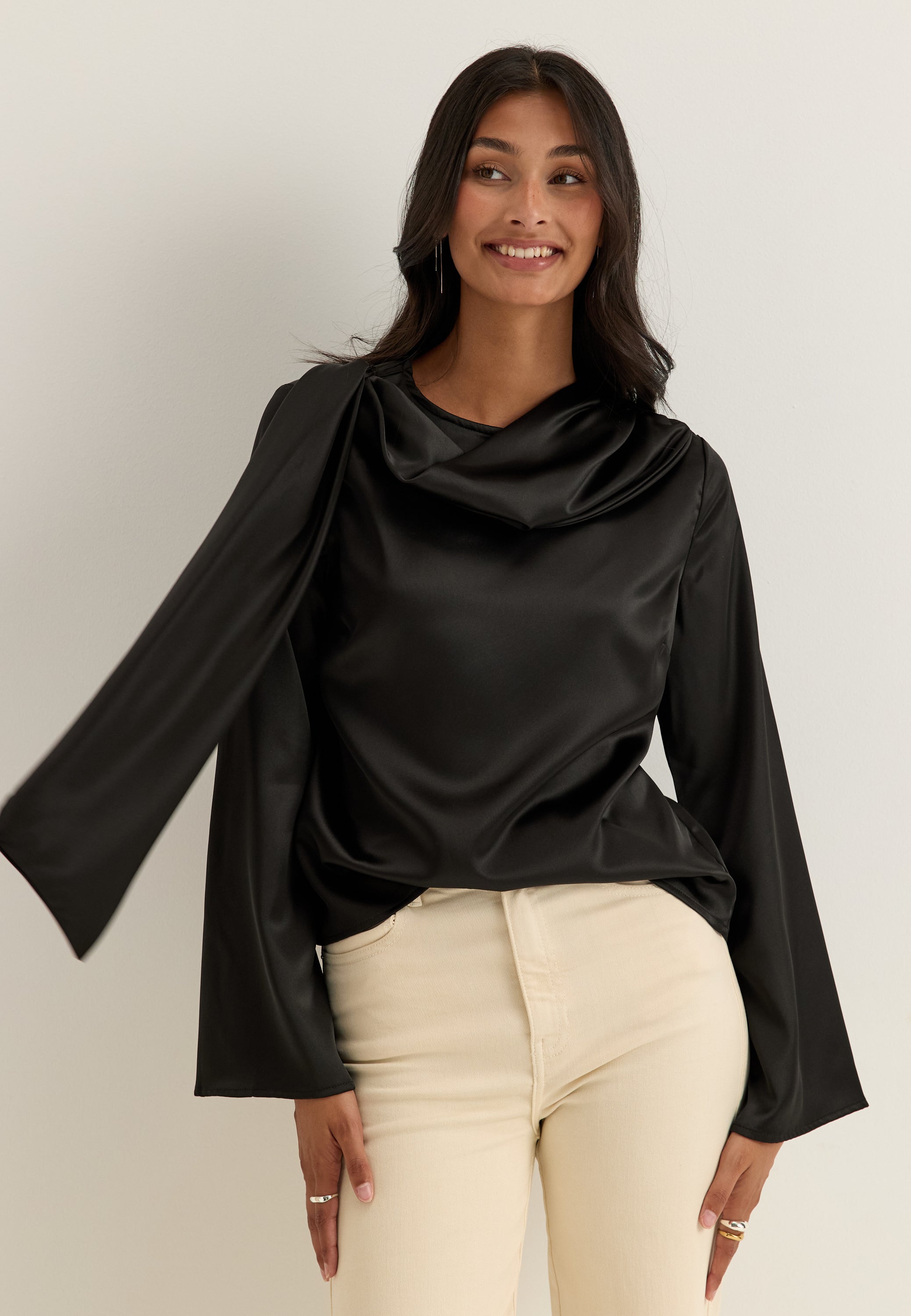 BUBBLEROOM Satin Scarf Blouse