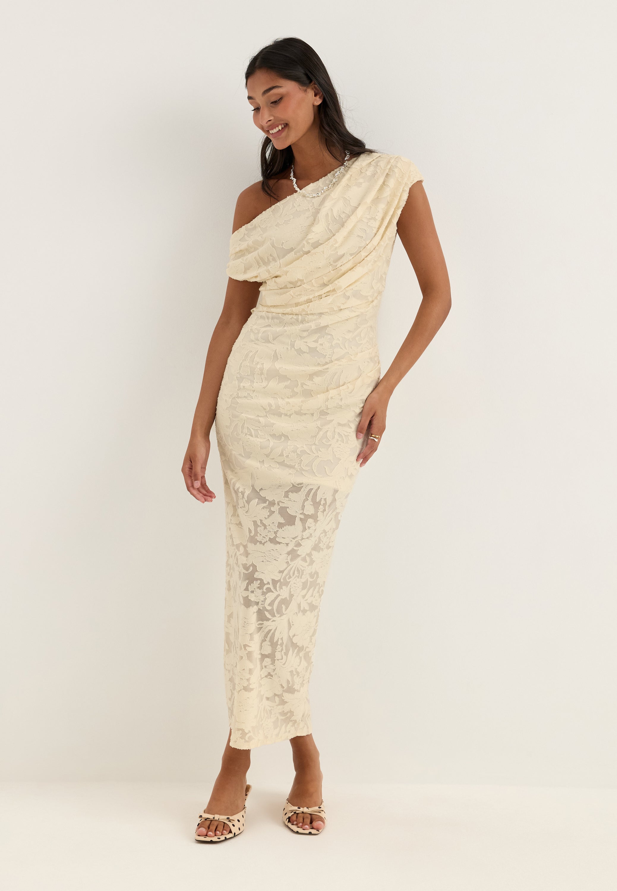BUBBLEROOM OCCASION Asymmetric Jacquard Stretch Ankle Dress