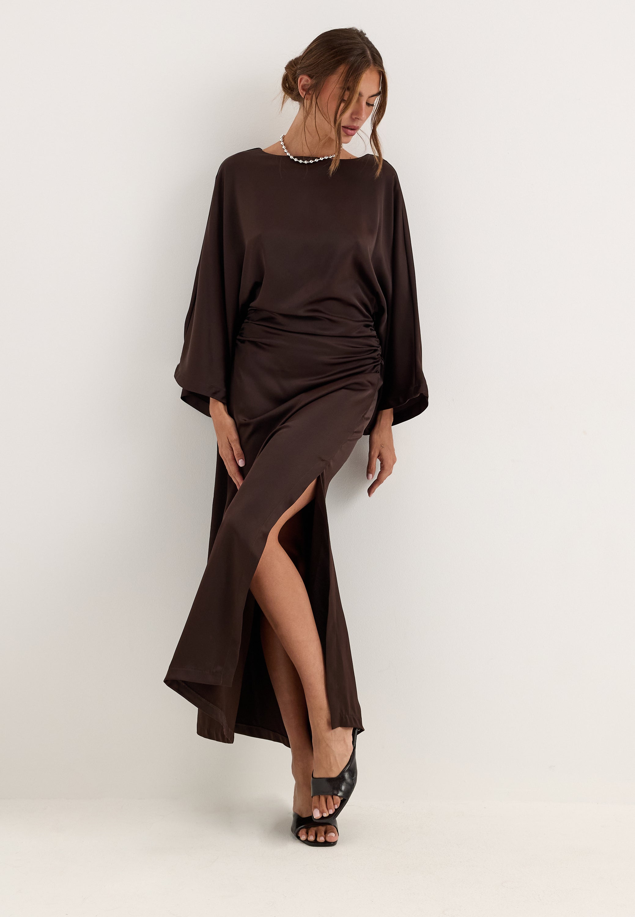 BUBBLEROOM OCCASION Kimono Sleeve Satin Maxi Dress
