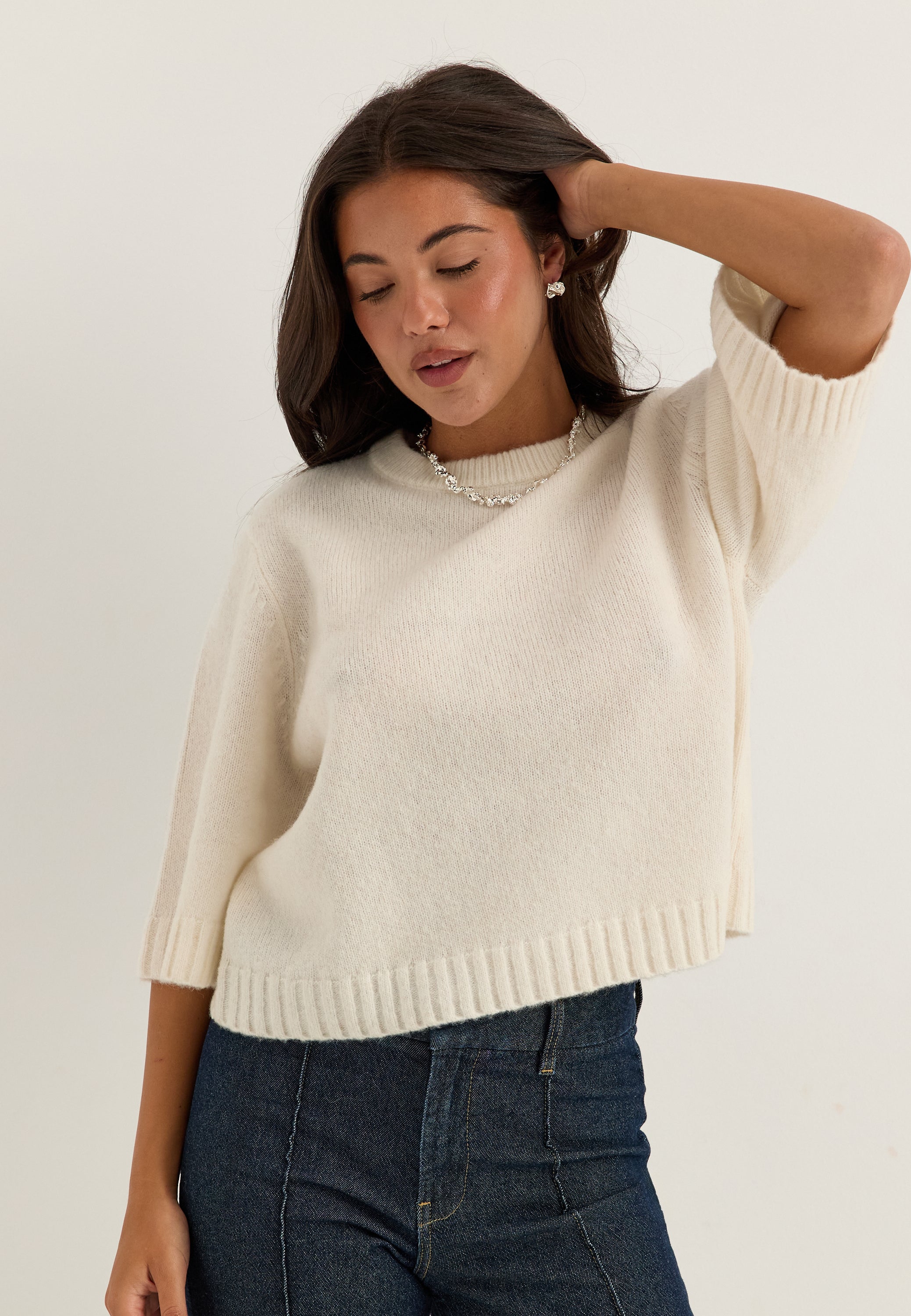 BUBBLEROOM Knitted Wool Blend Short Sleeve Sweater