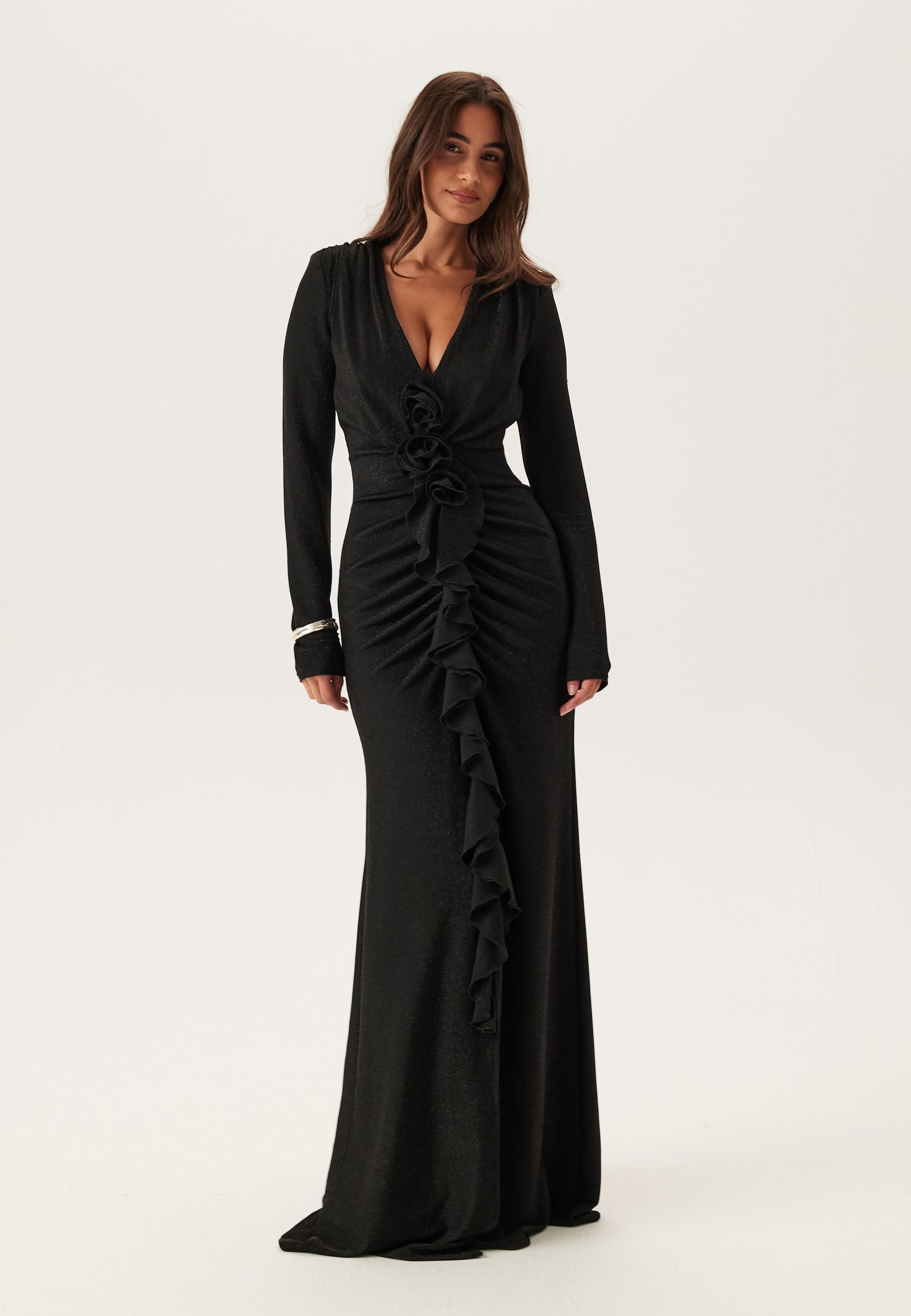 BUBBLEROOM OCCASION Sparkling Low V-neck Slit Gown
