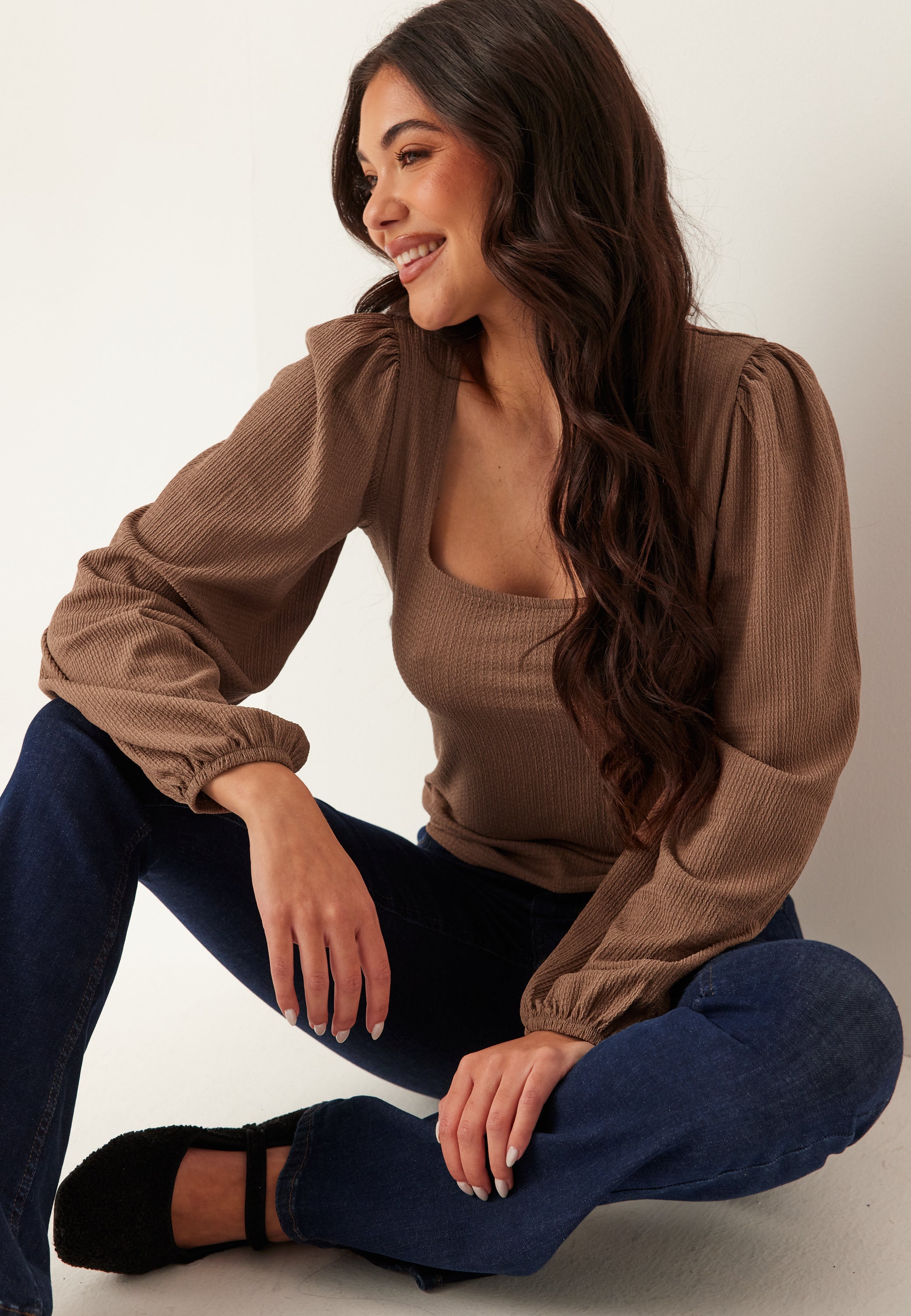 BUBBLEROOM Square Neck Balloon Sleeve Top