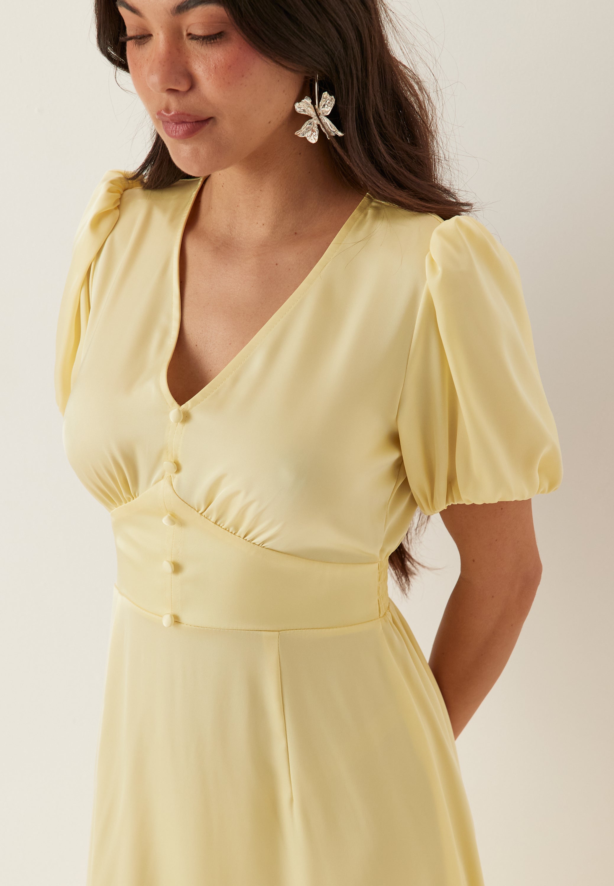 BUBBLEROOM Satin Short Sleeve Maxi Dress