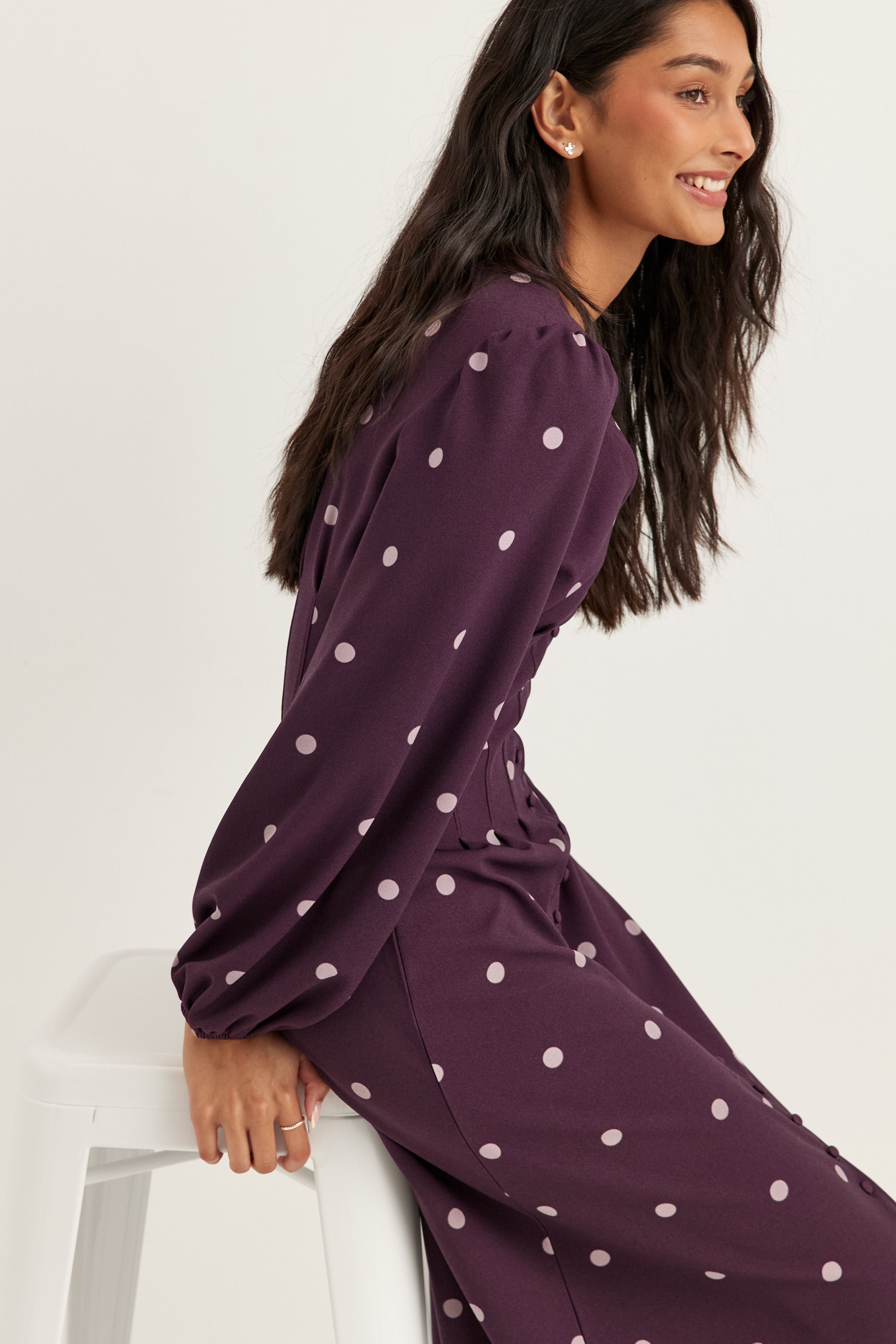 BUBBLEROOM Midi Button Volume Sleeve Dress
