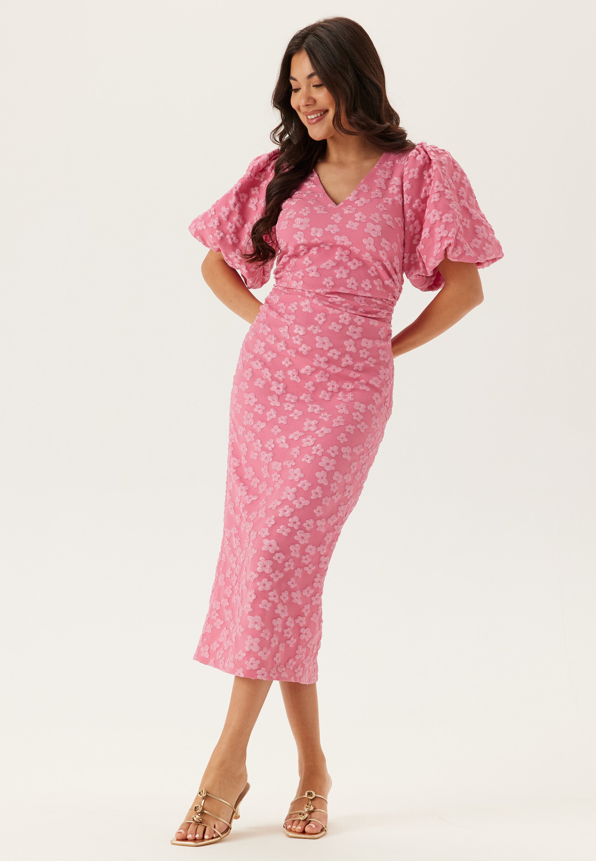 BUBBLEROOM OCCASION Puff Sleeve Jacquard Midi Dress