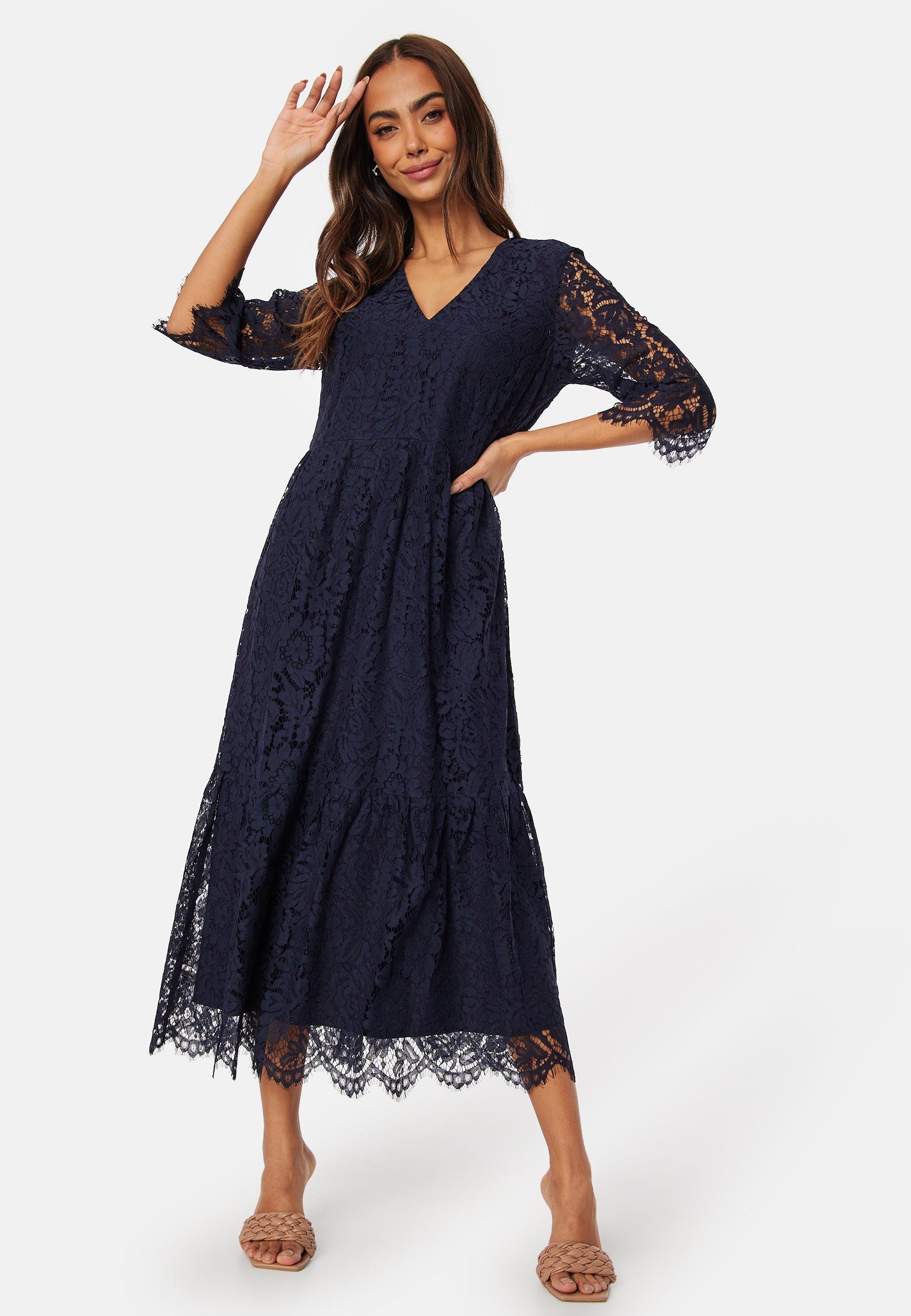 Happy Holly V-neck Lace Midi Dress
