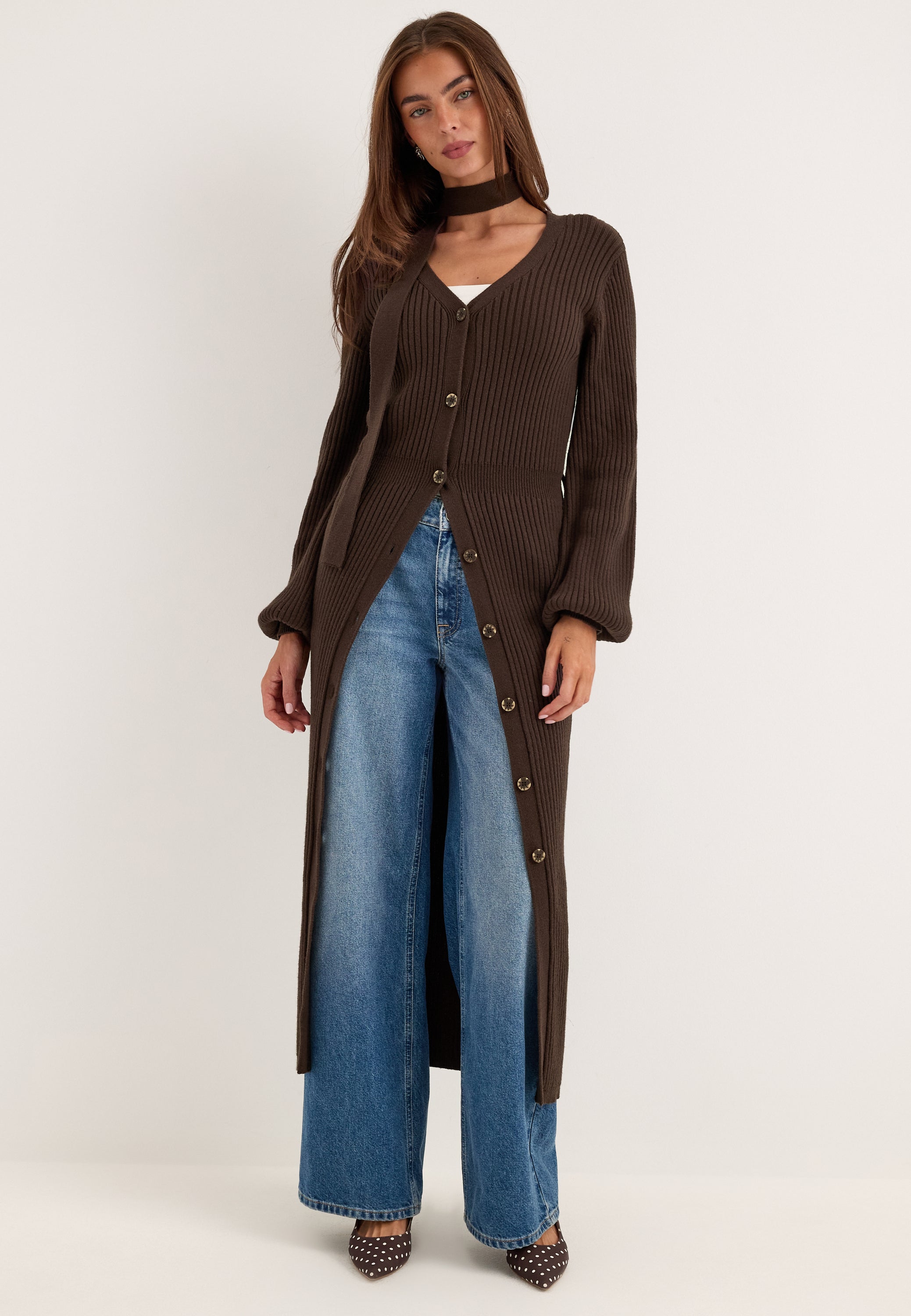 BUBBLEROOM Rib Knitted Cardigan Dress