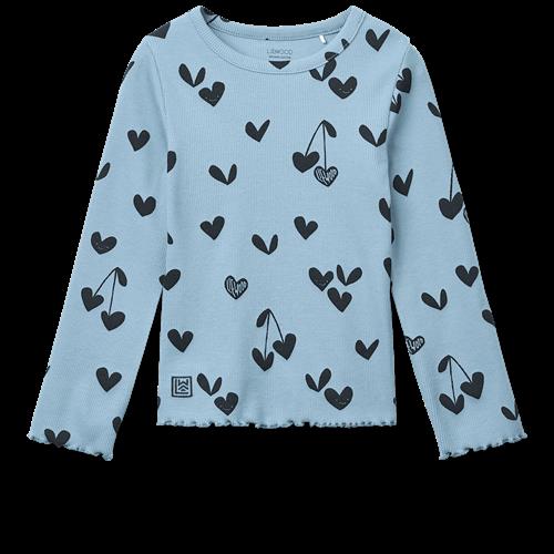Liewood Nieve Printed Longsleeve Rib T-shirt Sweethearts Beach Blue Sweethearts Beach Blue 122/128 cm  Blå  122/128 cm  Drenge