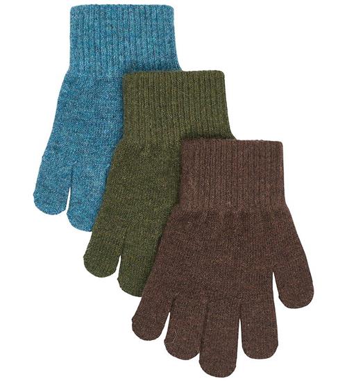Mikk-Line Handsker - Uld - 3-pak - Blue Mirage-Kombu Green-Coffe