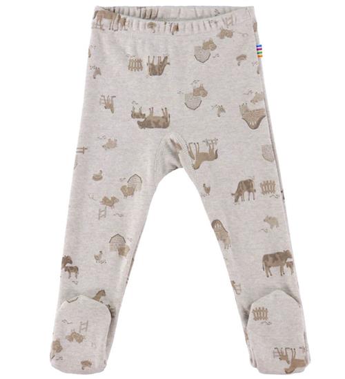 Joha Leggings m. Fødder - Lys Beige m. Bondegårdsdyr