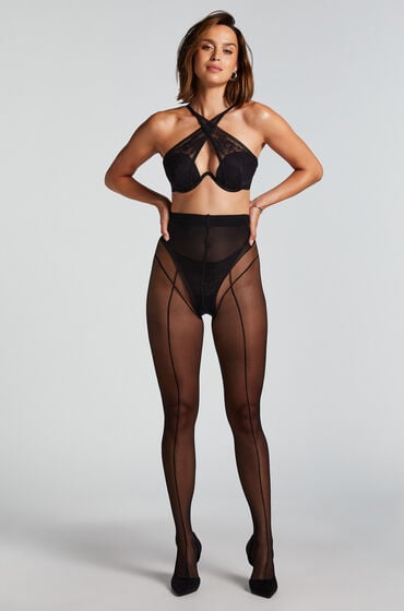 Hunkemöller Strømpebukser 15 Denier Fine Line Front Seam Sort