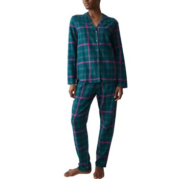 Triumph Boyfriend Long Sleeved Pyjama Set Grøn/Rudet bomuld 44 Dame