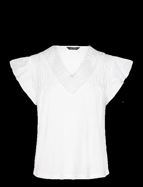 Lauren Ralph Lauren | Lace-Trim Jersey Flutter-Sleeve Tee | S