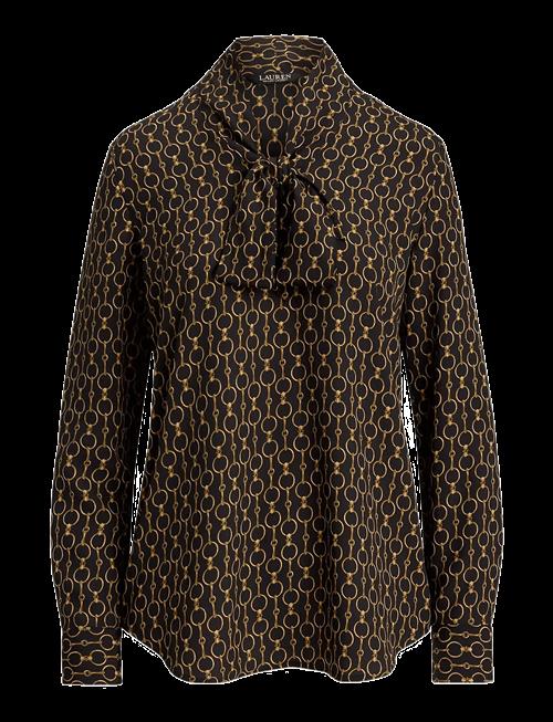 Lauren Ralph Lauren | Chain-Print Crepe Tie-Neck Blouse | S