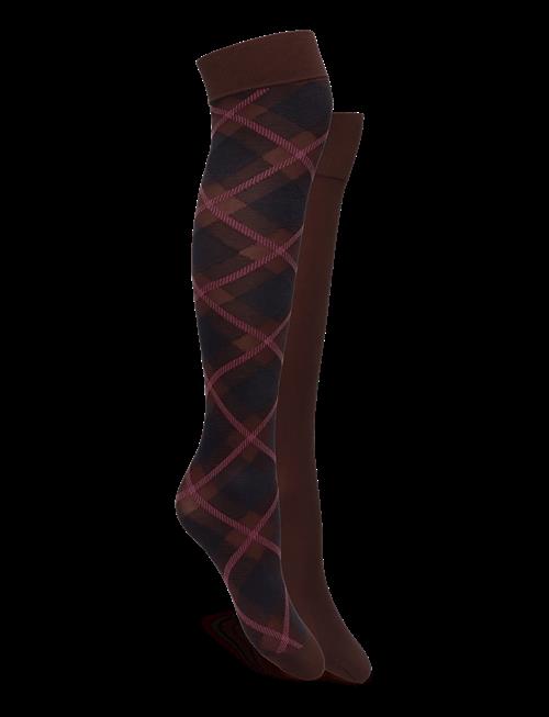Swedish Stockings | 2-Pack Franka Check & Solid Knee Highs | ONE SIZE