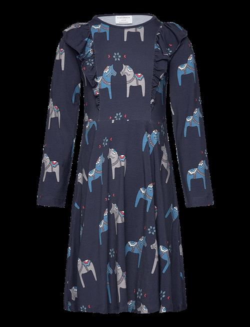 Geggamoja | Bamboo Flared Dress Navy Dala Horse | 134/140