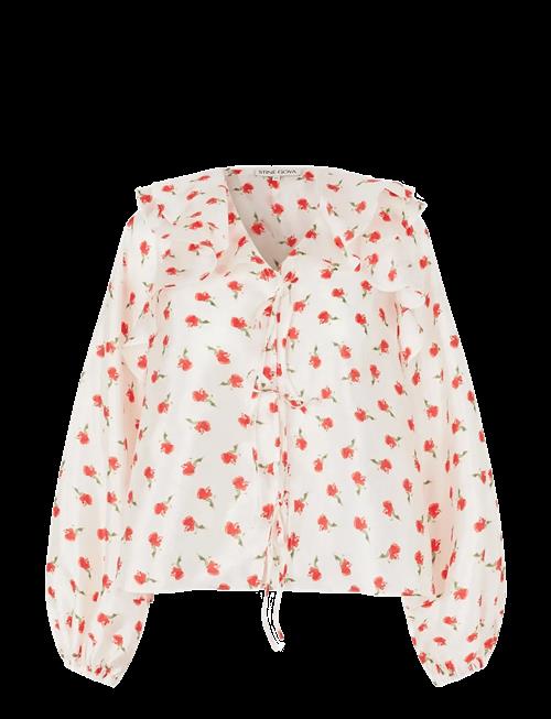 STINE GOYA | Flat Textured Poly, Multi Ruffle Raglan Top | M