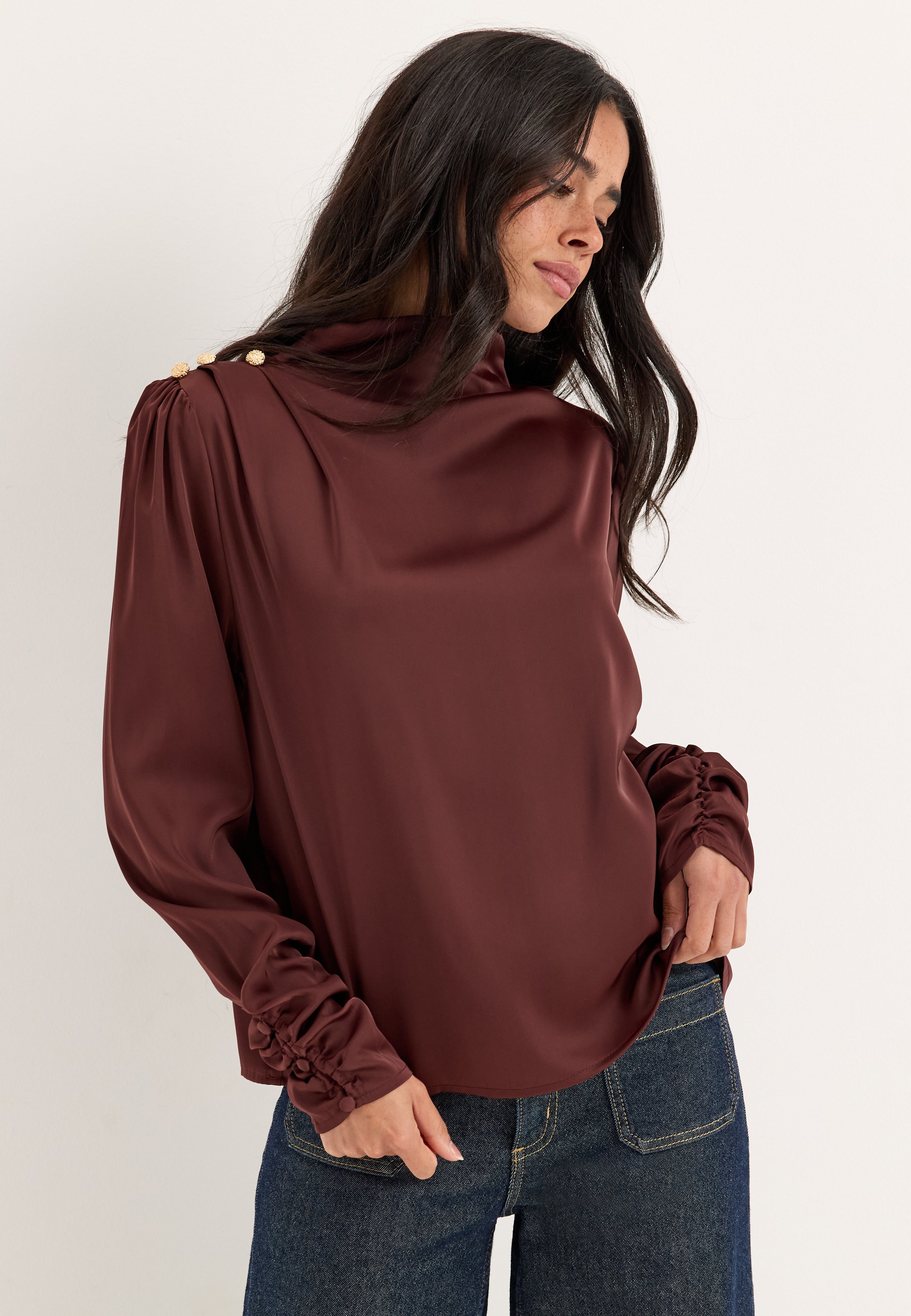 BUBBLEROOM Satin Button Detail Blouse